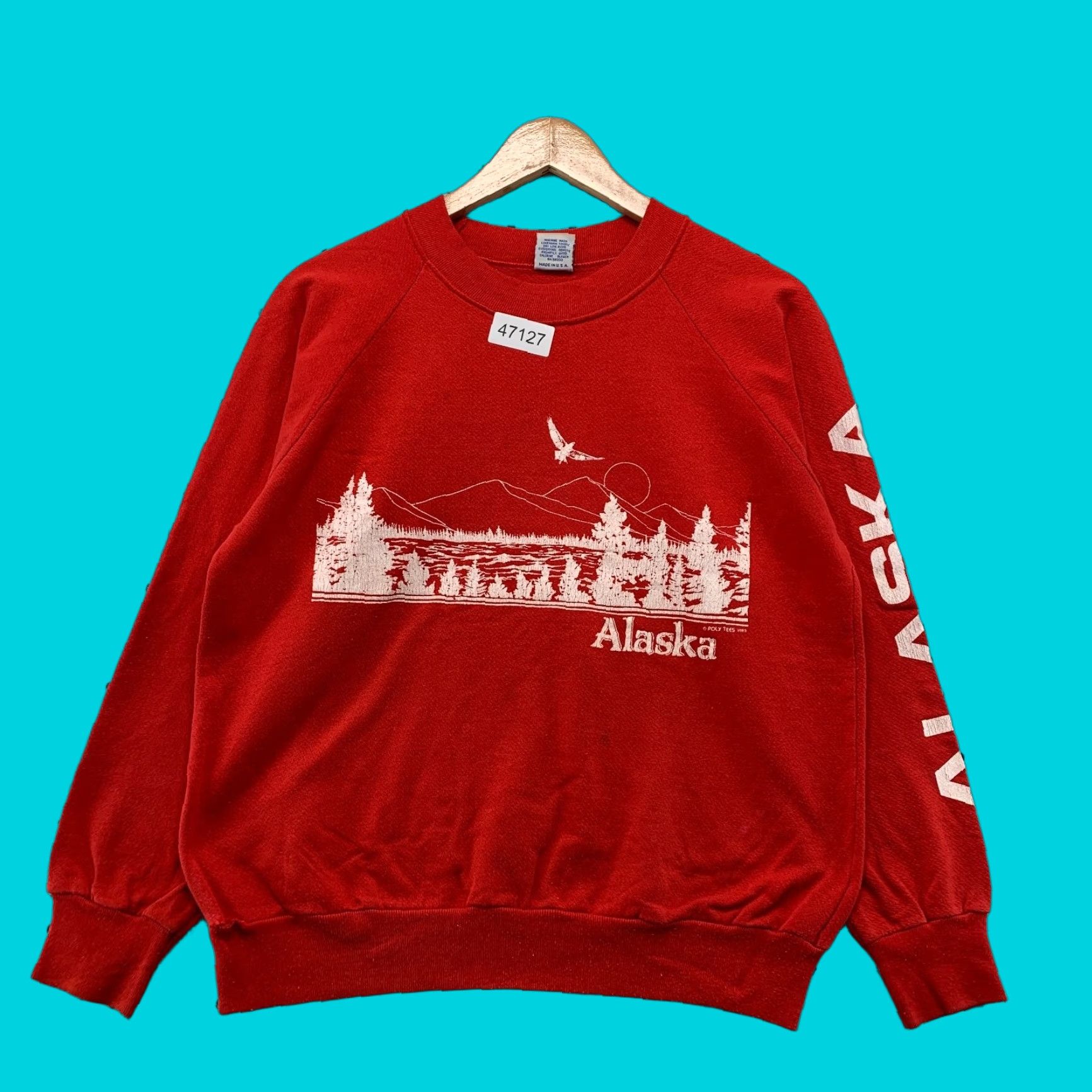 Vintage VINTAGE Alaska Nature Sweatshirt Mens Medium Red Polyester Fleece Crewneck Poly Tees USA Graphic Print Size US M / EU 48-50 / 2 - 1 Thumbnail