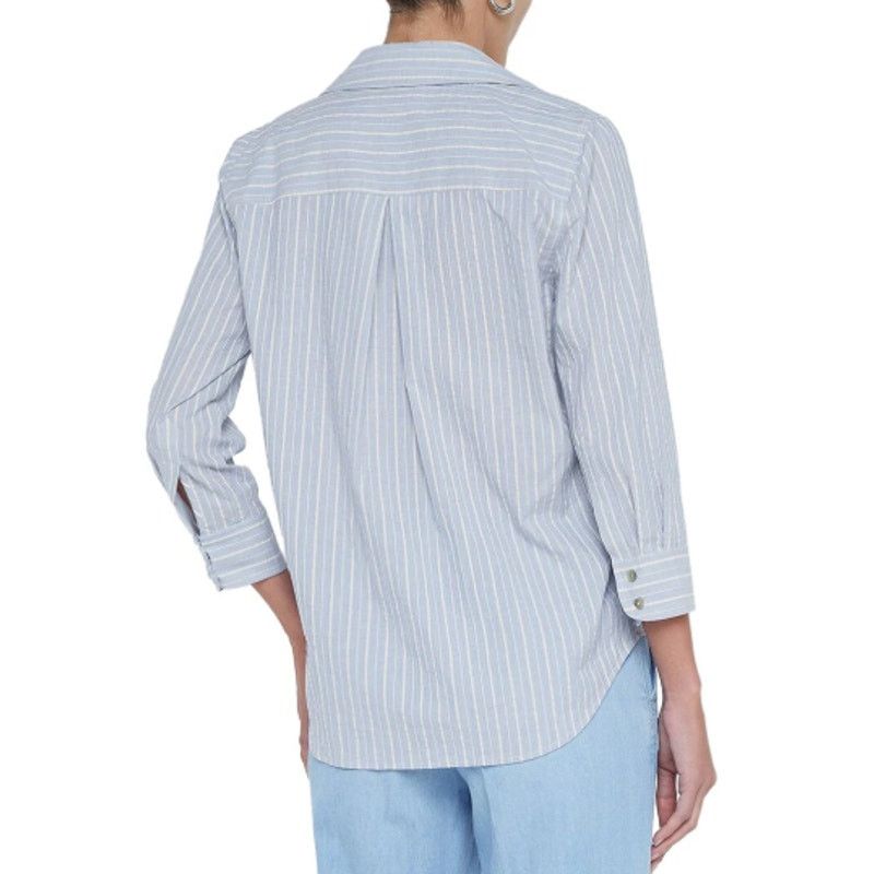 L'AGENCE L'Agence Women's Light Blue/Bone Stripe Daniella Shirt XL Size XL / US 12-14 / IT 48-50 - 2 Thumbnail
