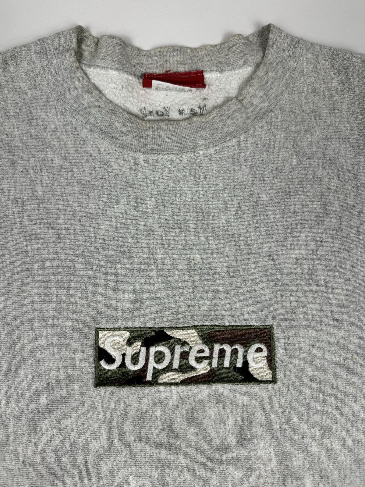 image of Supreme 1995 1St Anniversary Camo Box Logo Crewneck in Grey, Men's (Size Large)