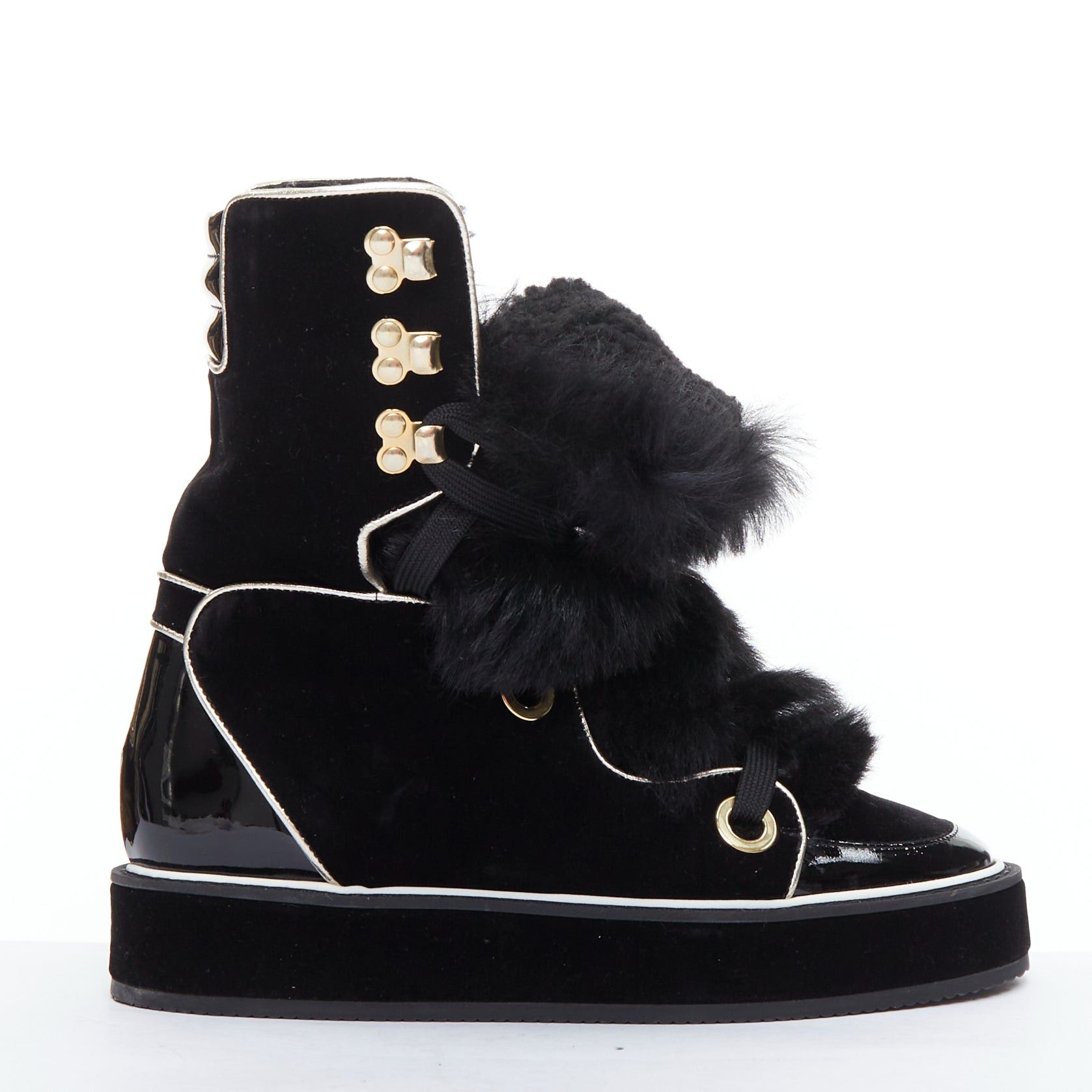 Nicholas Kirkwood NICHOLAS KIRKWOOD Polly Neige black patent fur trim snow boots Size US 7 / IT 37 - 1 Thumbnail