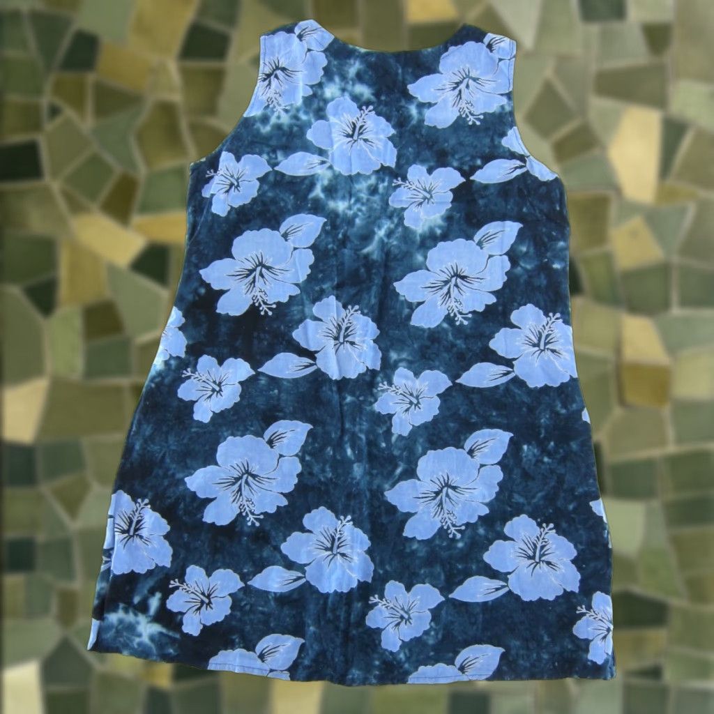 Vintage VINTAGE Hi Lites Rayon Blue Tropical Floral Beaded V-Neck Tank Sun Dress Medium Size M / US 6-8 / IT 42-44 - 1 Thumbnail