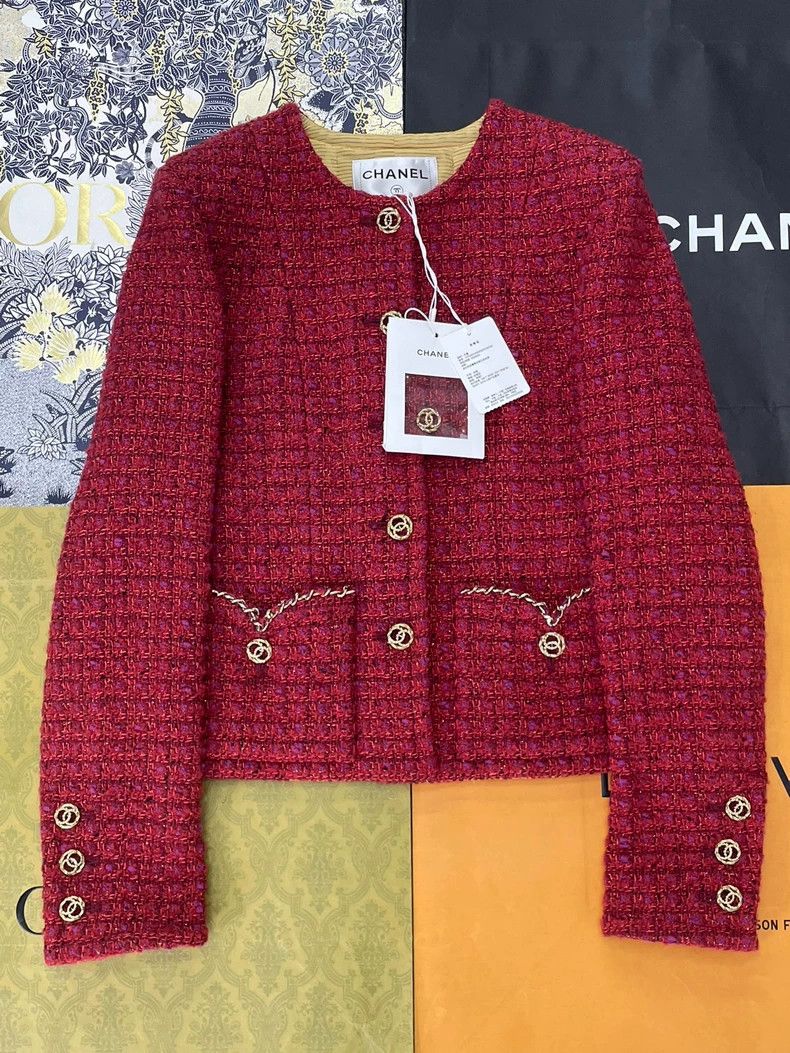 Chanel 23B Red Gold Button Jacket