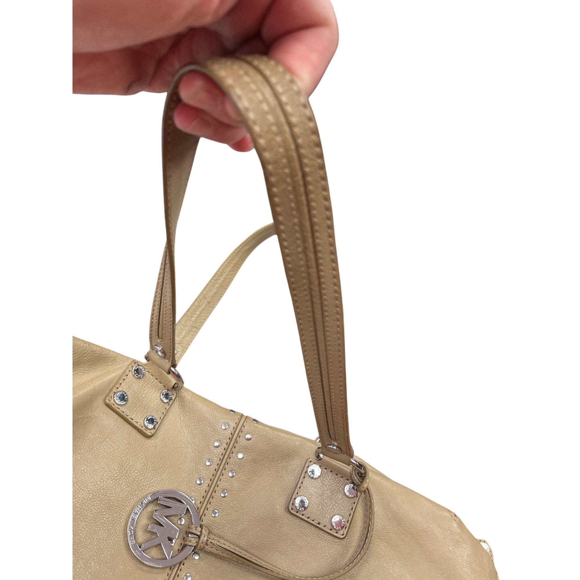 Michael Kors Michael Kors wms taupe tan leather studded hobo tote bag SKU Size ONE SIZE - 9 Thumbnail