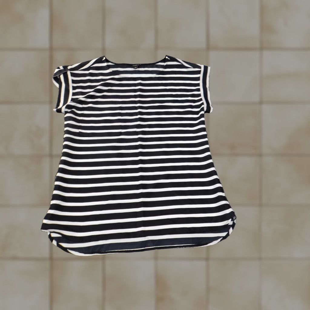 Vintage Ann Taylor top M black striped woven pullover blouse womens Polyester Size M / US 6-8 / IT 42-44 - 1 Thumbnail