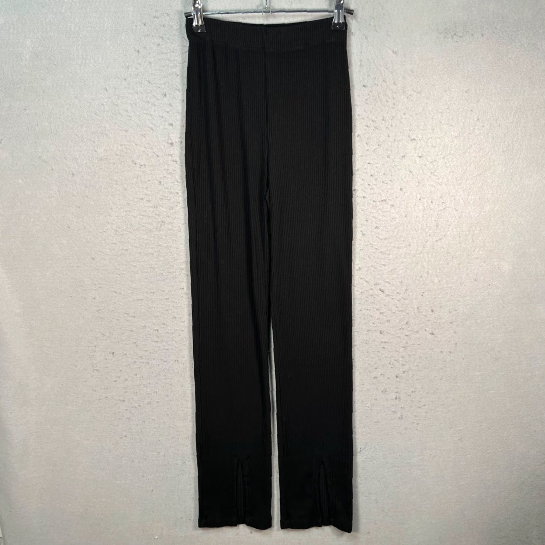Reformation Reformation Womens XS Black Ribbed Knit Split Hem Straight Leg Pants - Womens XS Black Knit Pants Size 26" / US 2 / IT 38 - 2 Thumbnail