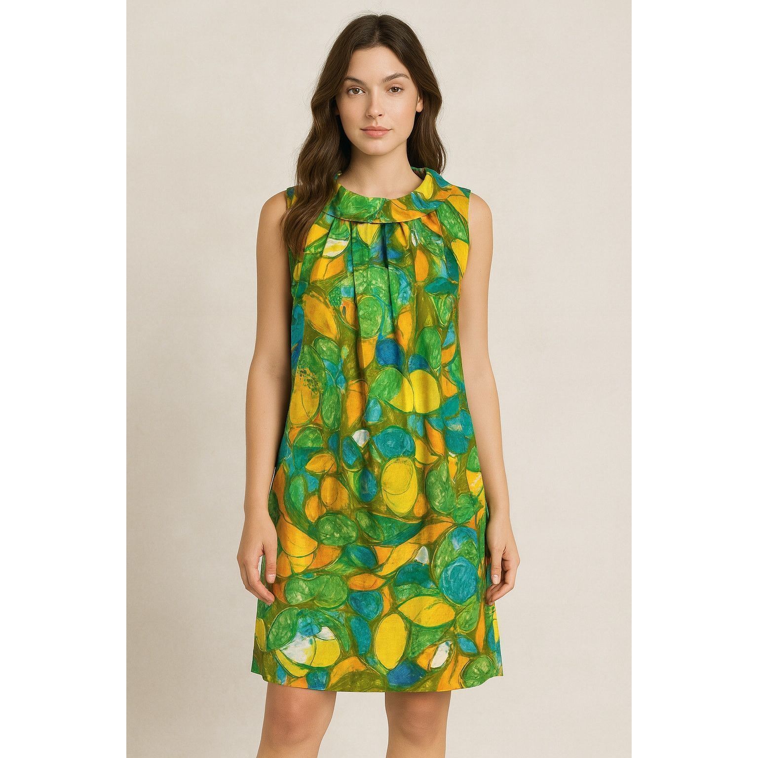 1960s Floral Mod Shift Dress Yellow Green Retro Boho Hippie