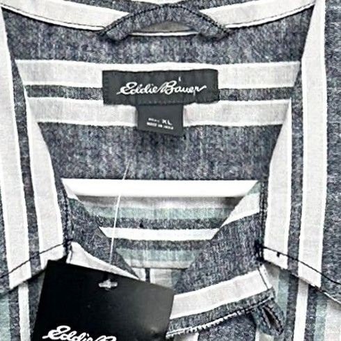 Eddie Bauer Eddie Bauer Button Up Shirt Mens XL Gray Blue Stripe Hemp Blend Short Sleeve NEW Size US XL / EU 56 / 4 - 4 Thumbnail