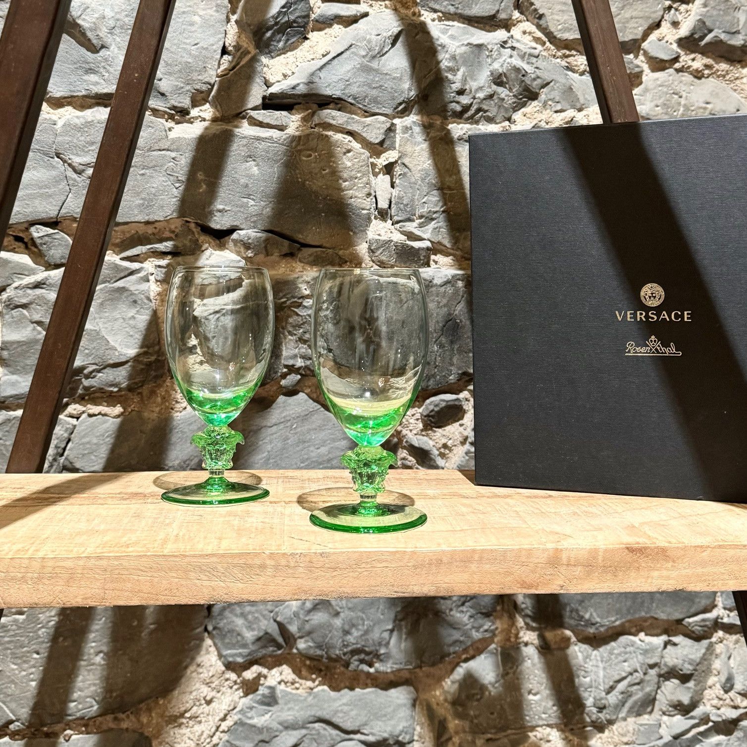 Versace Versace Medusa Lumière Set of 2 Mint Green Wine Glasses Size ONE SIZE - 1 Thumbnail