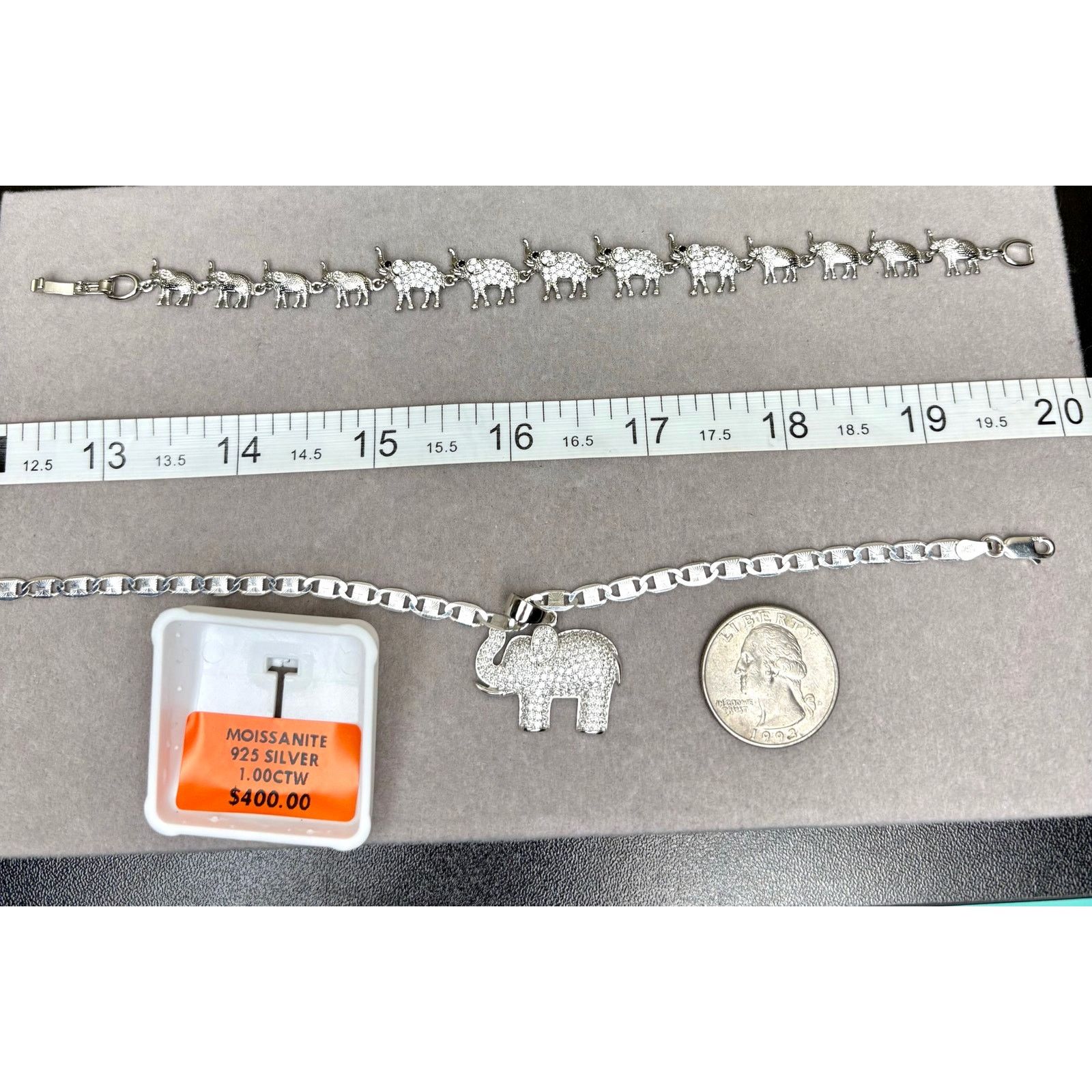 Jewelry 1ct Moissanite Elephant,19" Chain,925 Silver &Bonus Bracelet Size ONE SIZE - 4 Thumbnail