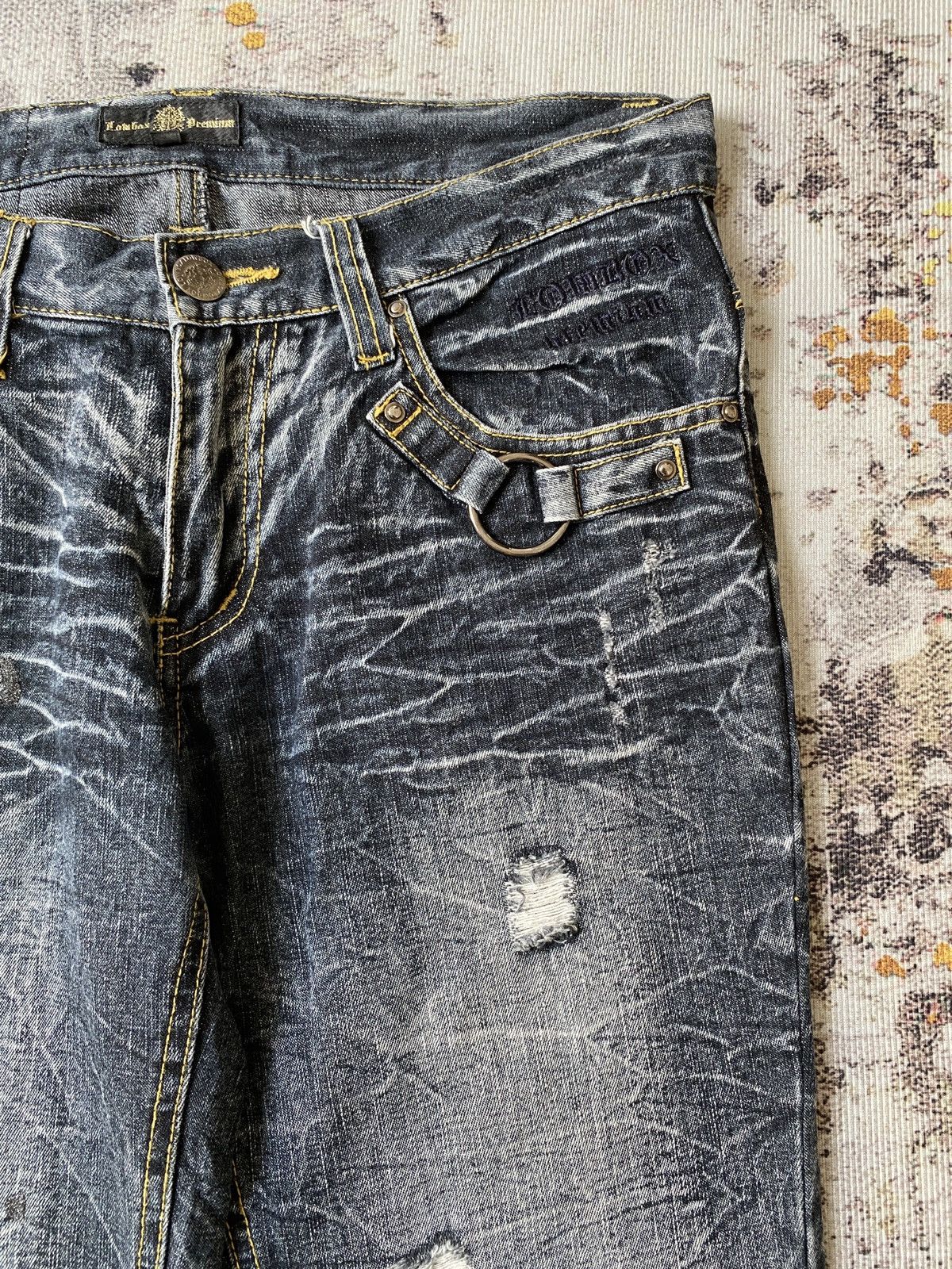 Japanese Brand Lowbox Premium Claws Mark Honey Comb Distressed Flare Denim Size US 32 / EU 48 - 11 Thumbnail