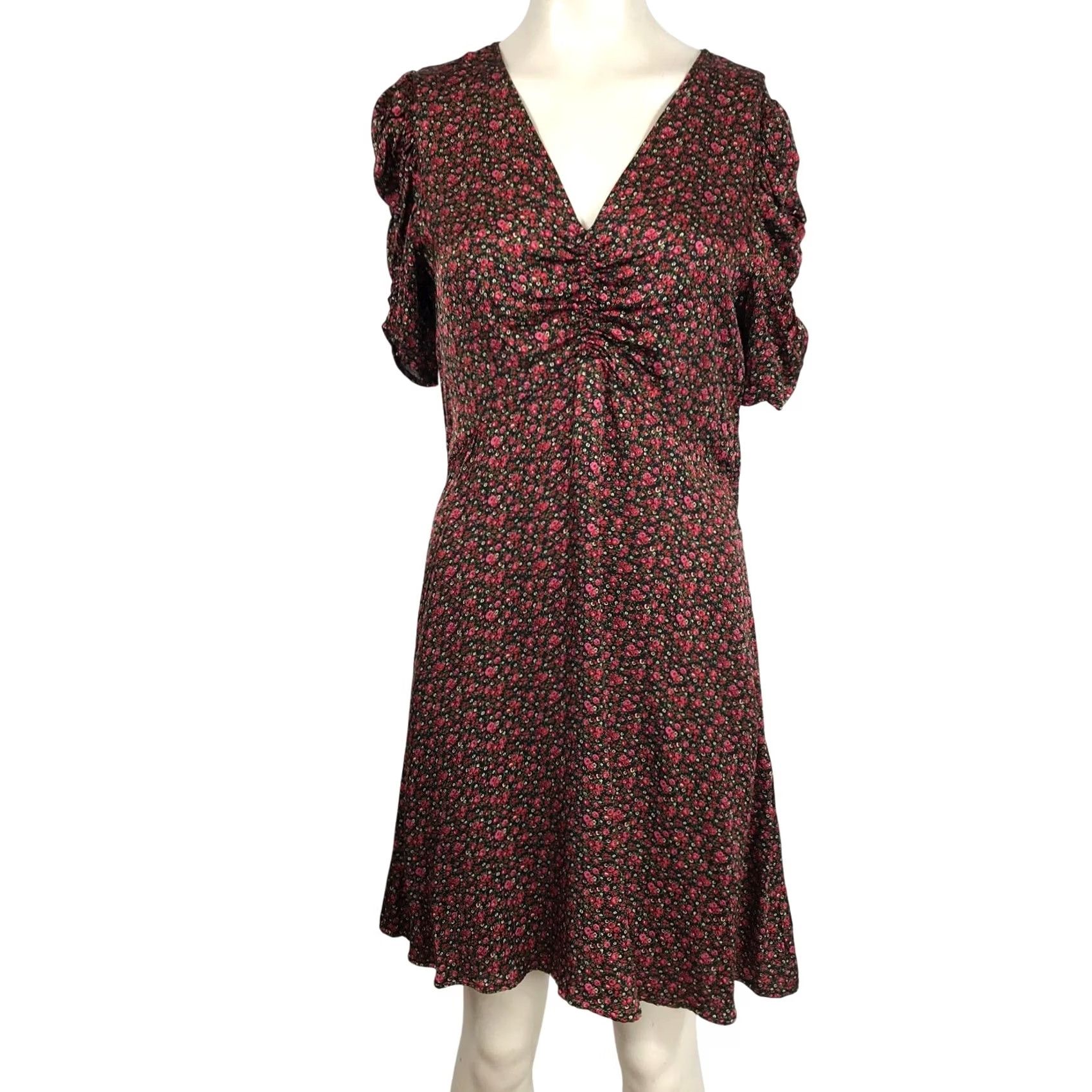 Gap GAP Women's Floral Print V-Neck Ruched Short Sleeve Dress SIZE SMALL TALL Dress Size 28" / US 6 / IT 42 - 2 Thumbnail