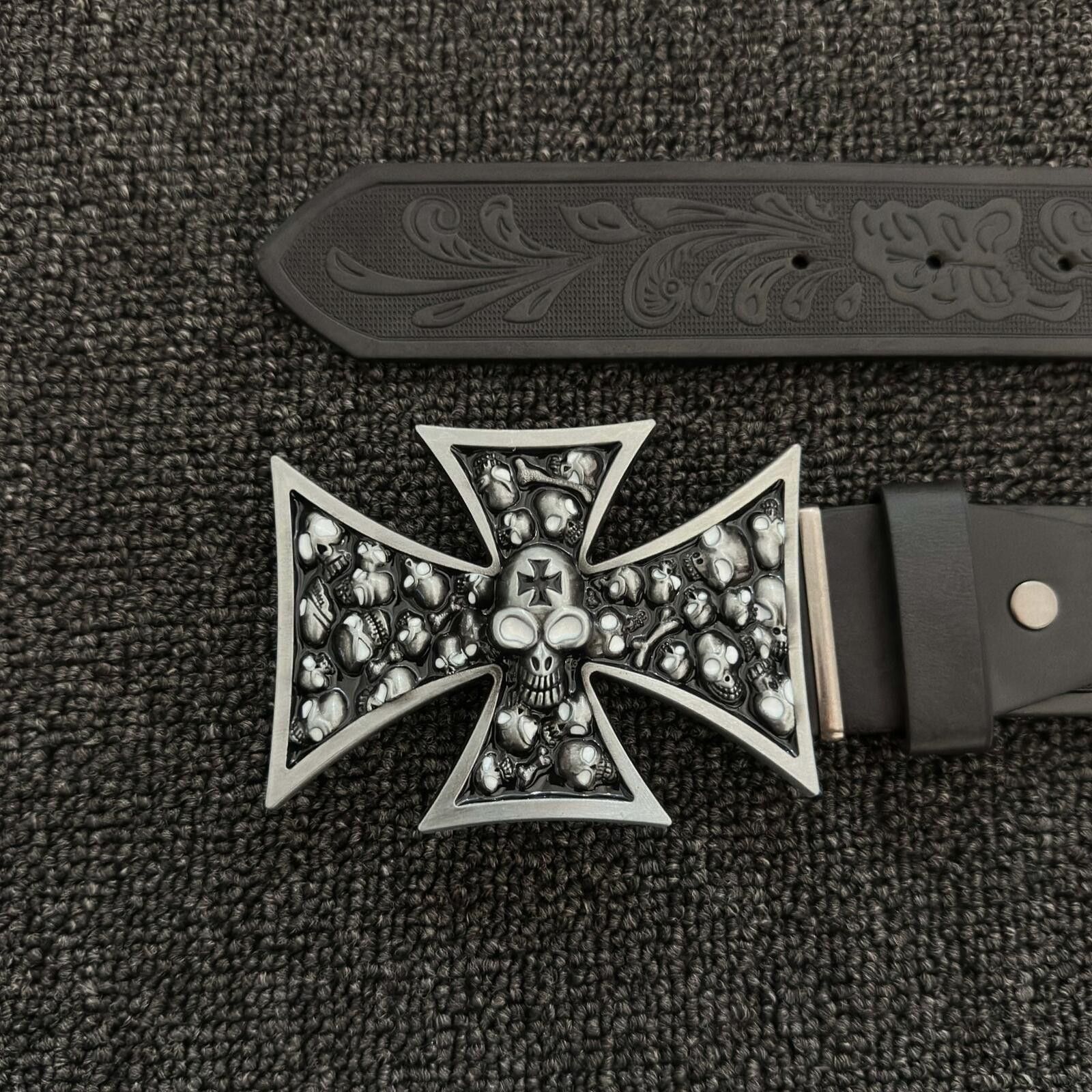 Other Iron Cross Skull Belt | Heavyweight Punk Black 120cm Size ONE SIZE - 3 Thumbnail