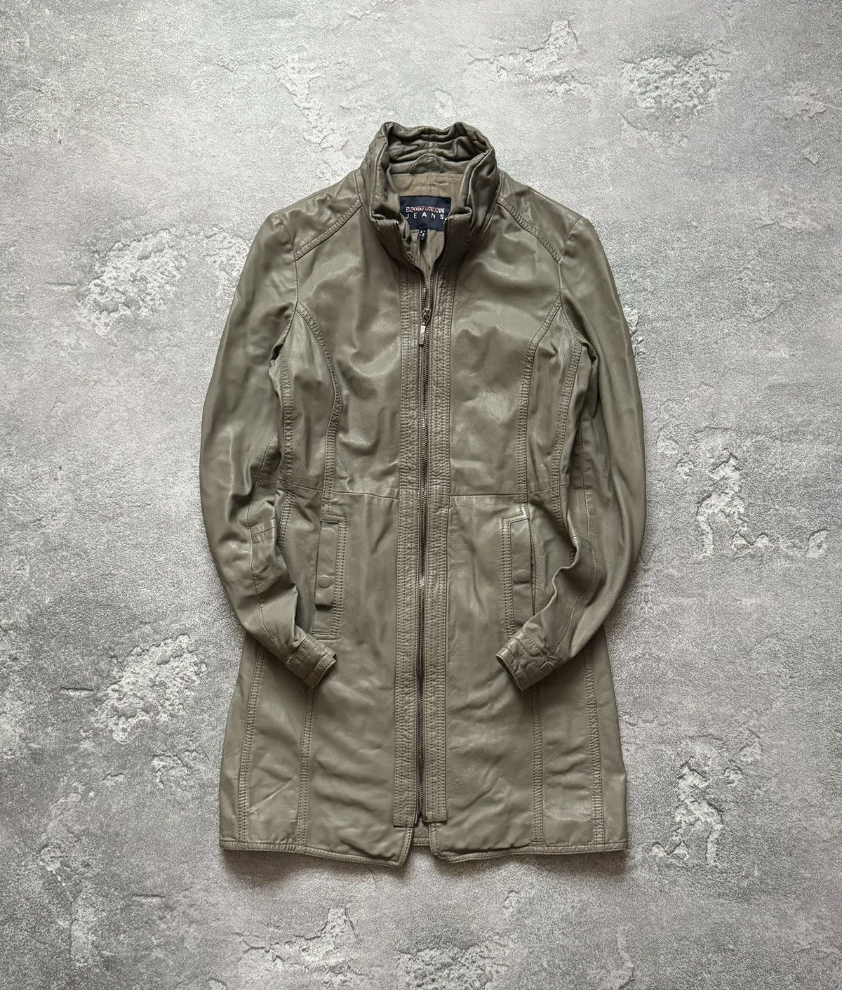 Armani × Emporio Armani Emporio Armani Jeans I38/US4/F34 long leather jacket coat Size S / US 4 / IT 40 - 1 Thumbnail