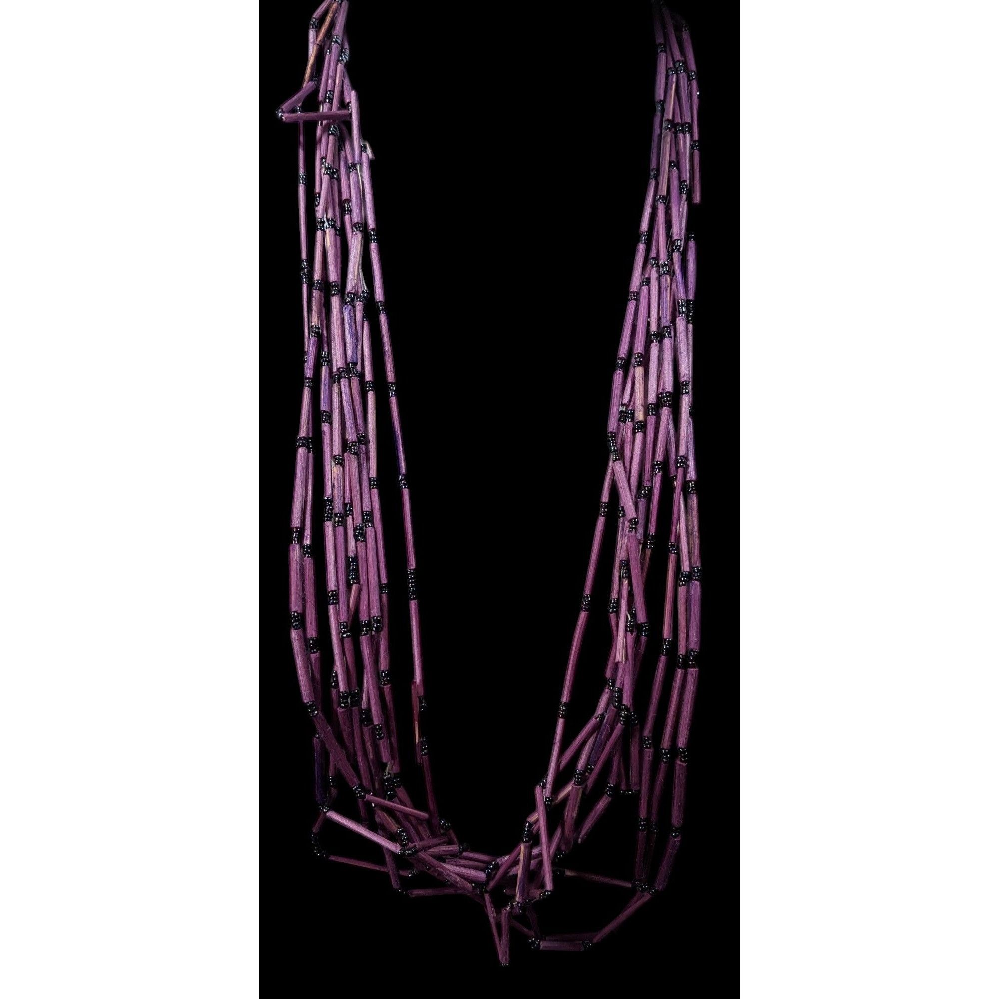 Other Vintage Bohemian Purple Wood And Glass Beaded Multistrand Ne Size ONE SIZE - 2 Thumbnail