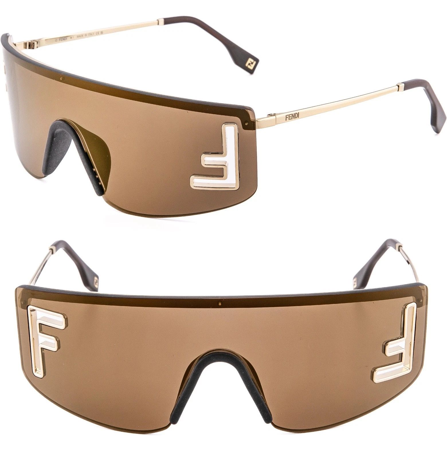 Fendi FENDI SPORT FE40168U Brown Gold Unisex Logo Wrap Mask 40168 Size ONE SIZE - 1 Thumbnail