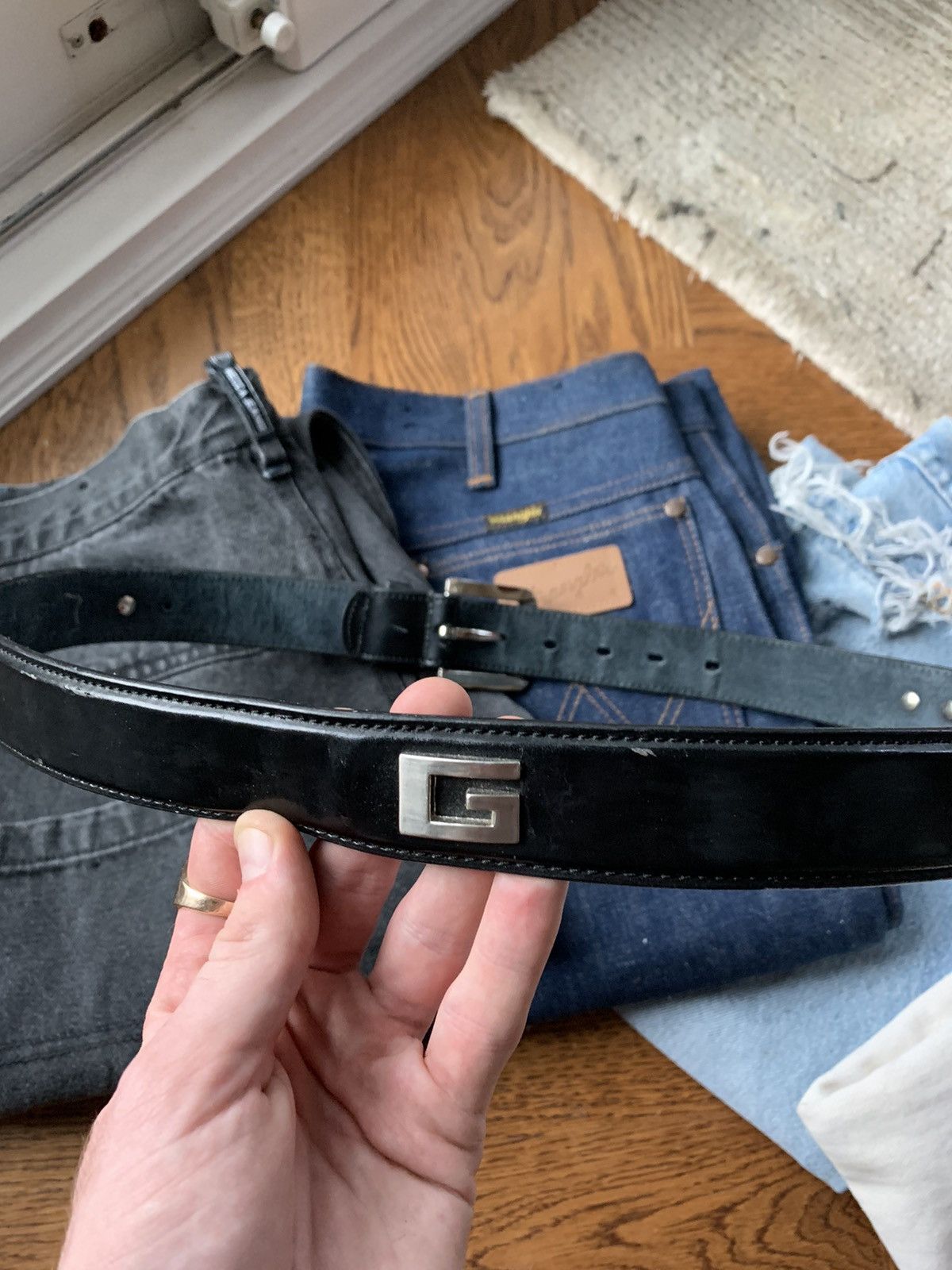 Japanese Brand × Vintage Vintage Gucci Style G Studded Belt Y2K Distressed Leather 90 Size ONE SIZE - 5 Thumbnail