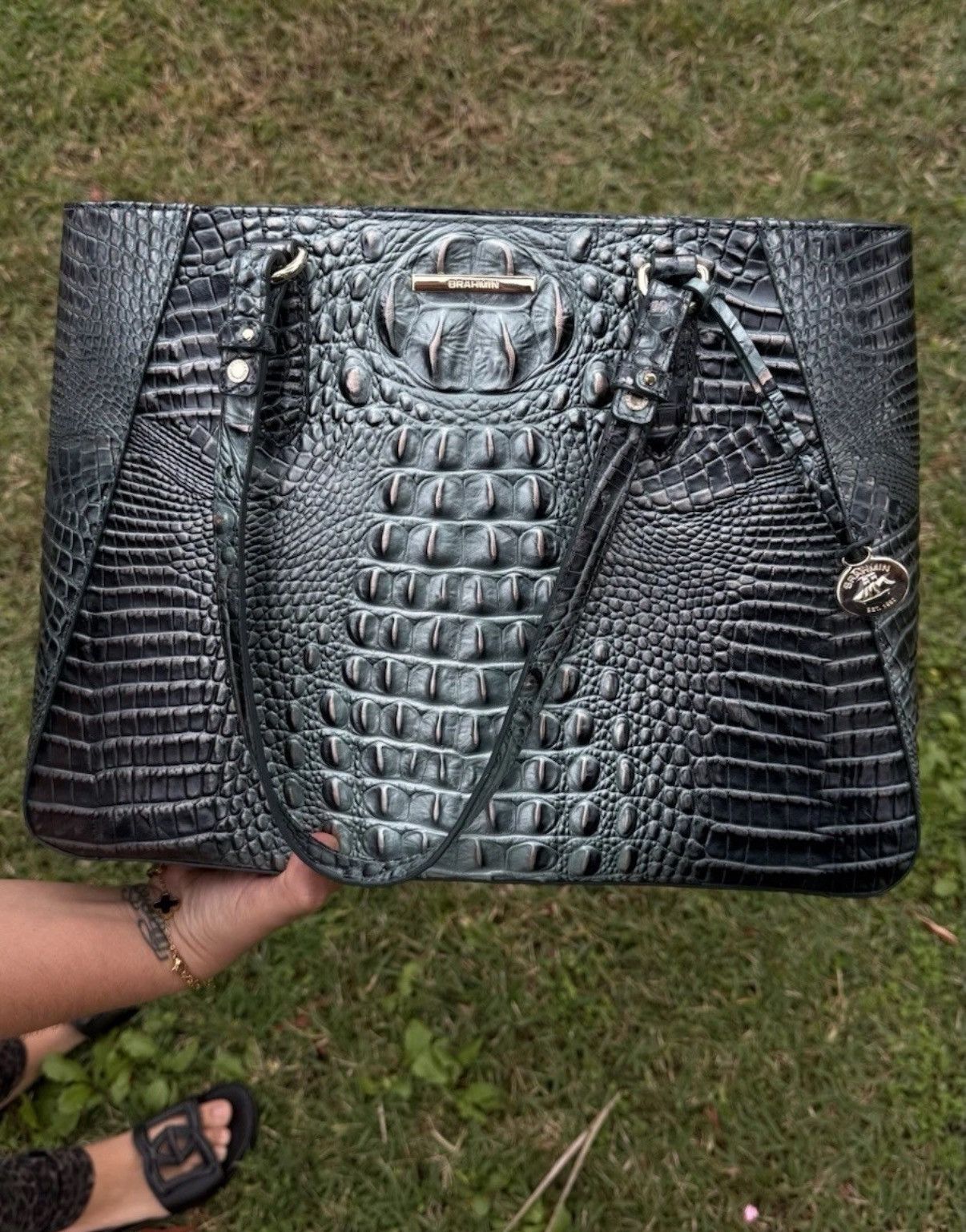 BRAHMIN Brahmin Ezra croc-embossed leather tote, dark green Size ONE SIZE - 1 Thumbnail