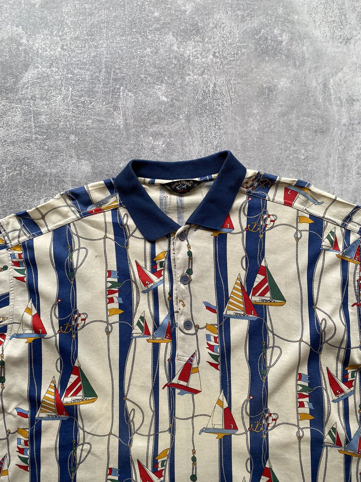 Paul & Shark × Vintage Paul & Shark Yachting Full Print Polo T-shirt Size US XL / EU 56 / 4 - 1 Thumbnail