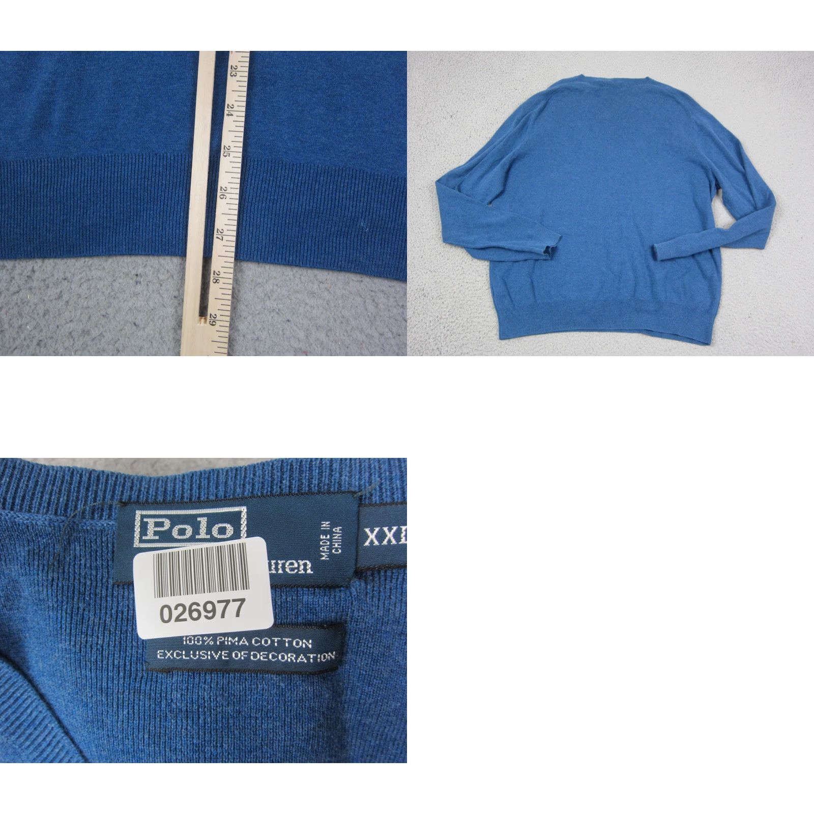 Polo Ralph Lauren VINTAGE Polo Ralph Lauren Sweater Men 2XL Blue V-Neck Polo Ralph Lauren Pullover Knit Cotton Logo Classic 90s Mens Size US XXL / EU 58 / 5 - 8 Thumbnail