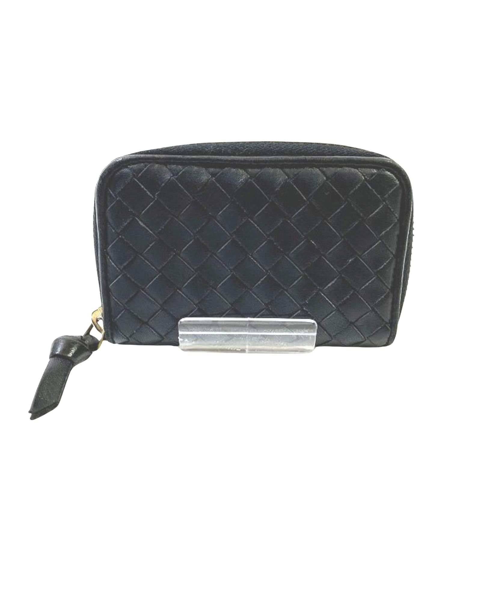 image of Bottega Veneta Black Leather Intrecciato Coin Purse, Women's