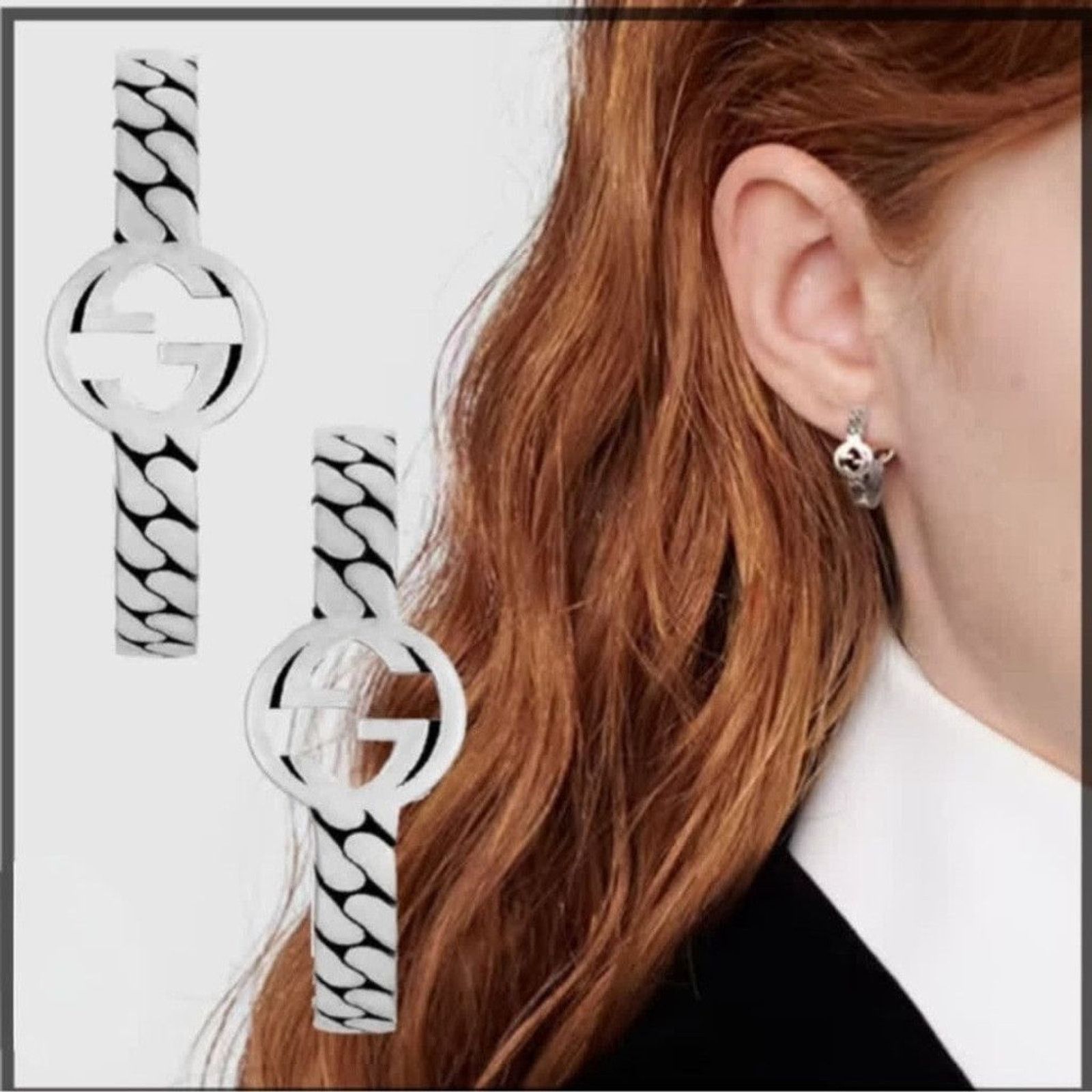 Gucci Gucci Sterling Silver Interlocking G Hoop Earrings Size ONE SIZE - 4 Thumbnail