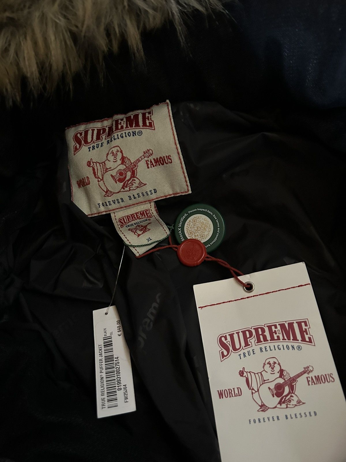 Supreme × True Religion Puffer True Religion x Supreme – Black Jacket Cappuccio Fur Size US XL / EU 56 / 4 - 6 Thumbnail