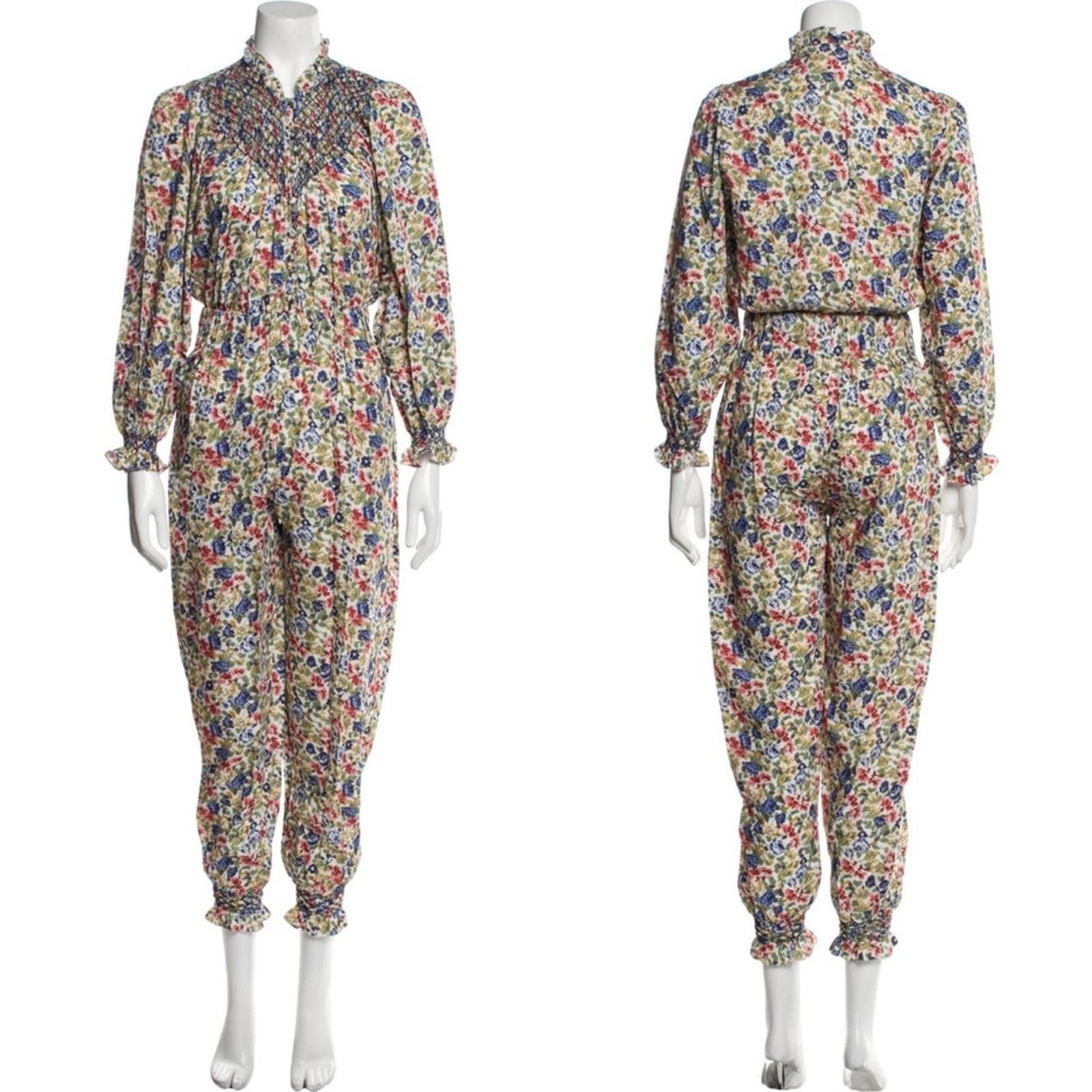 image of Loretta Caponi Womens Roses Blue Floral Multicolor Jumpsuit in Pink (Size 24)