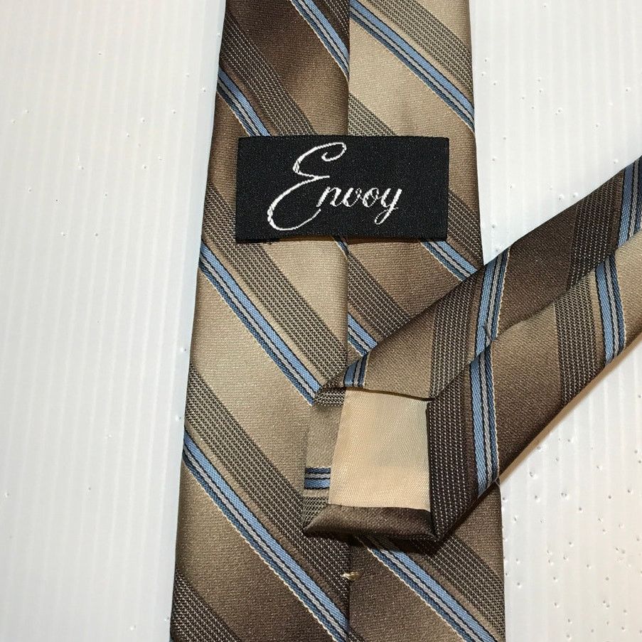 Other Envoy Striped Brown Blue Classic Men Necktie Size ONE SIZE - 4 Thumbnail