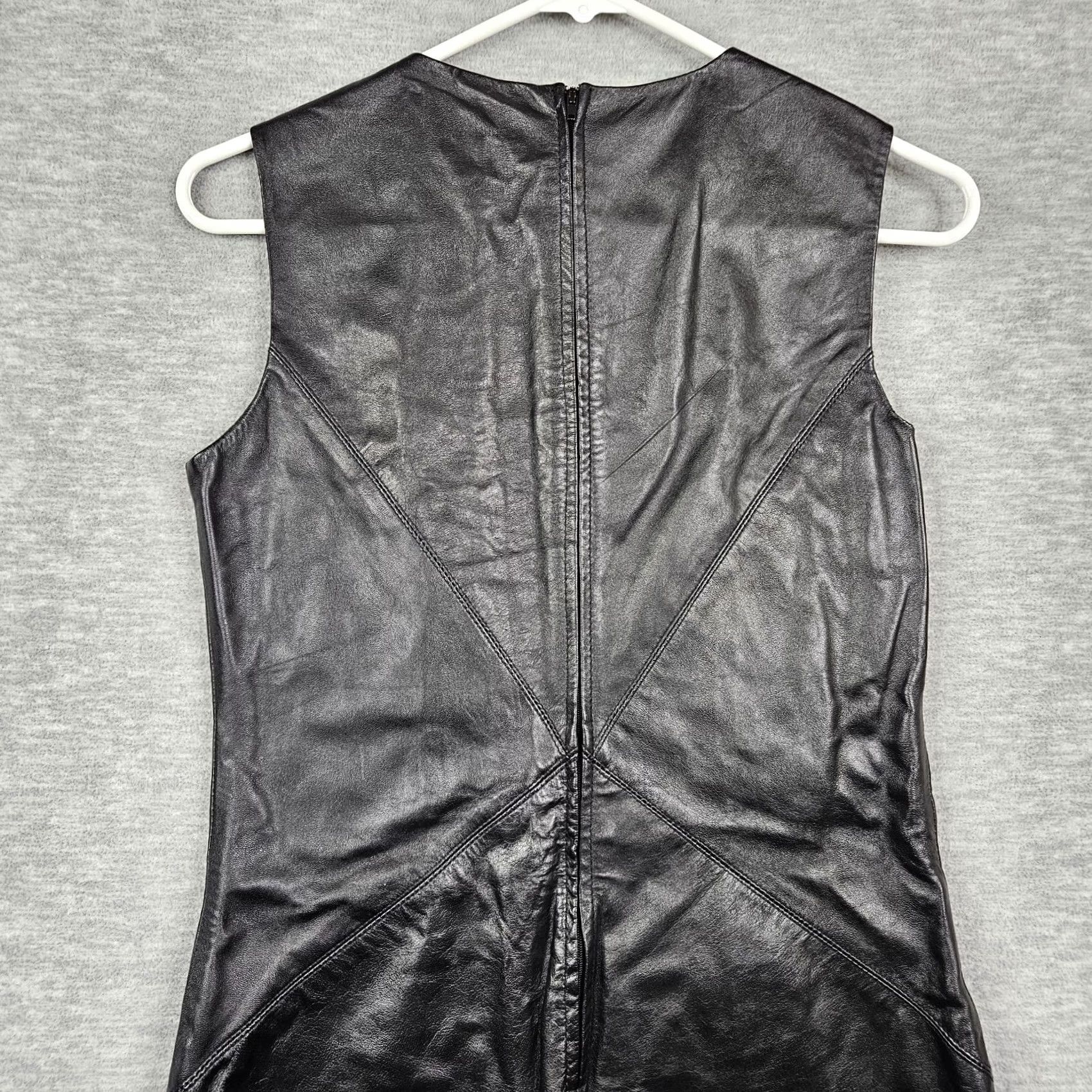 Vintage Spenser Jeremy Black Leather Sleeveless Sheath Dress Size 4 Women Size S / US 4 / IT 40 - 7 Thumbnail