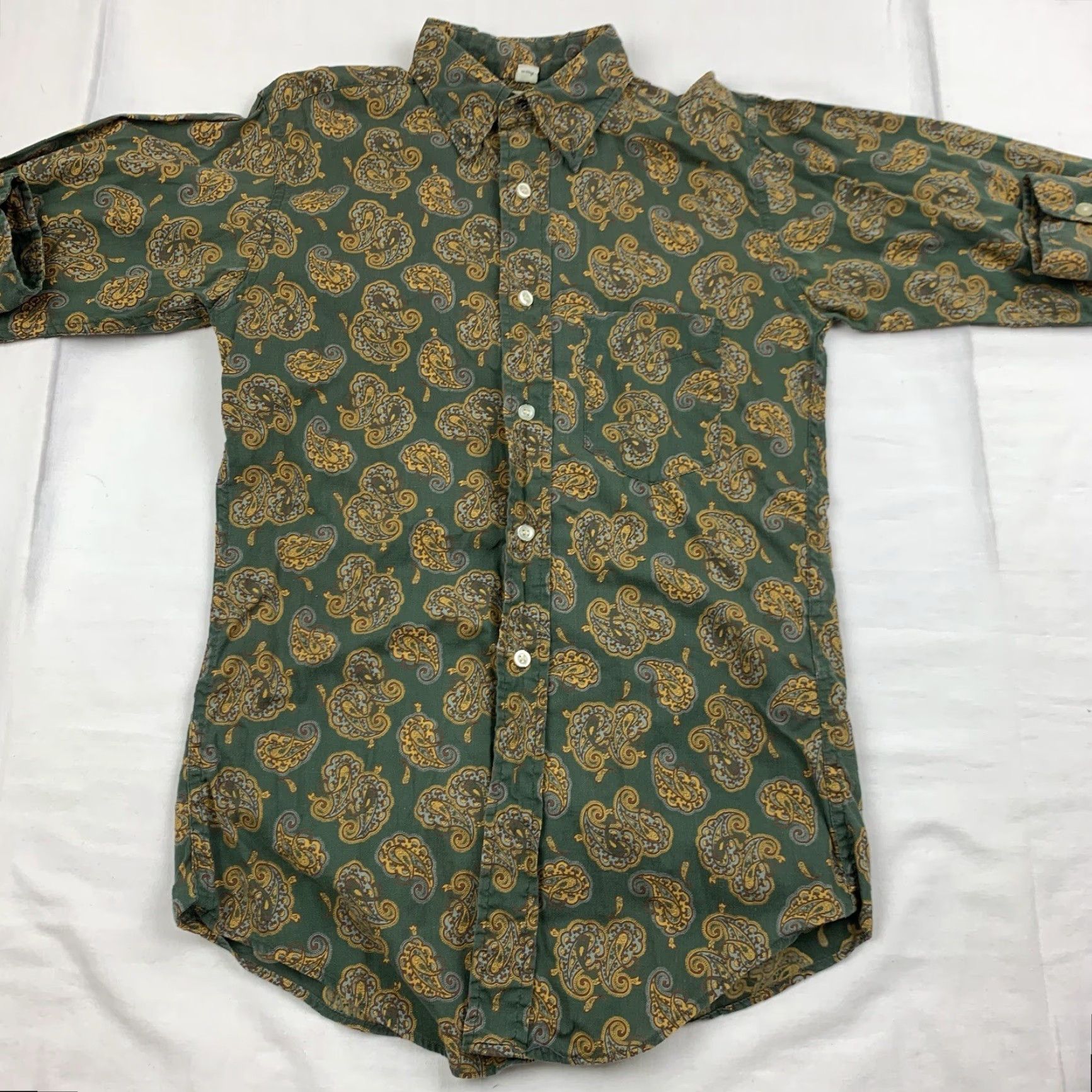 Vintage VINTAGE Model Button-Up Shirt Womens 16 Green Paisley Long Sleeve 1970s Classic Size XXL / US 16-18 / IT 52-54 - 3 Thumbnail