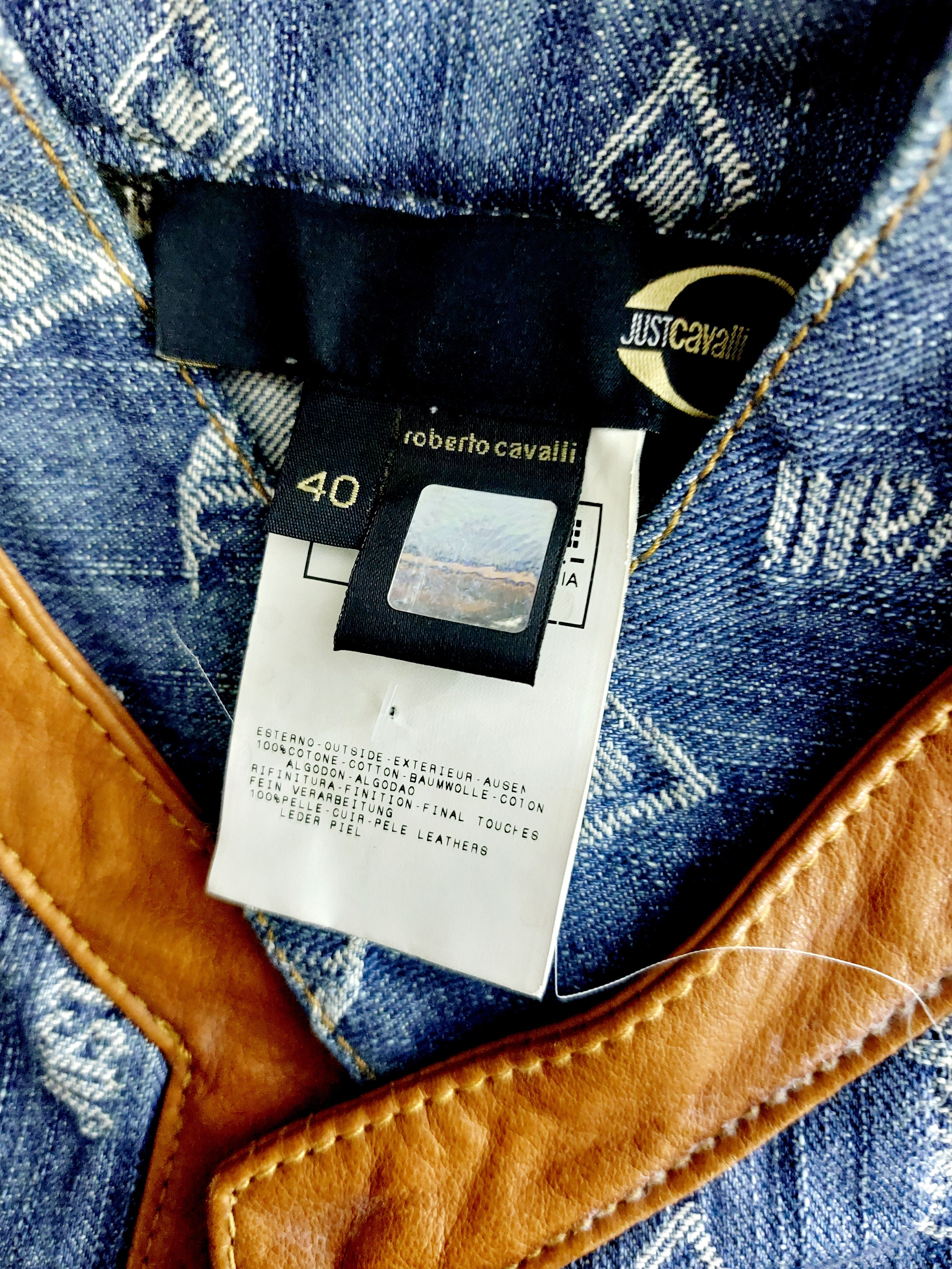 Roberto Cavalli Roberto Cavalli Leather Denim Monogram Logo Jeans Jacket Size S / US 4 / IT 40 - 2 Thumbnail