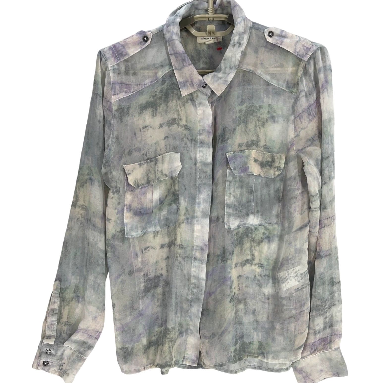 Vintage Silence + Noise Blouse M Purple Sheer Long Sleeve Button Up Collared Women Casual Business All Seasons Size M / US 6-8 / IT 42-44 - 2 Thumbnail