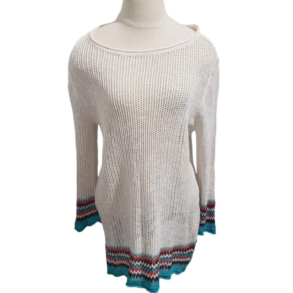 Tommy Bahama CT1929 Tommy Bahama Cream, Teal Long Sleeve Sweater M Size M / US 6-8 / IT 42-44 - 1 Thumbnail