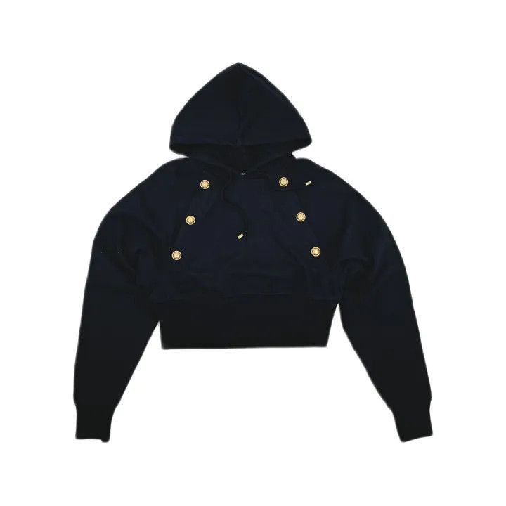 Balmain Balmain Black Hooded Sweatshirt with Buttons -2507 Size M / US 6-8 / IT 42-44 - 2 Thumbnail
