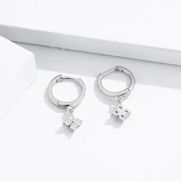 Vintage Zircon Flower Pendant Hoop Earring (1pairs） Size ONE SIZE - 2 Thumbnail