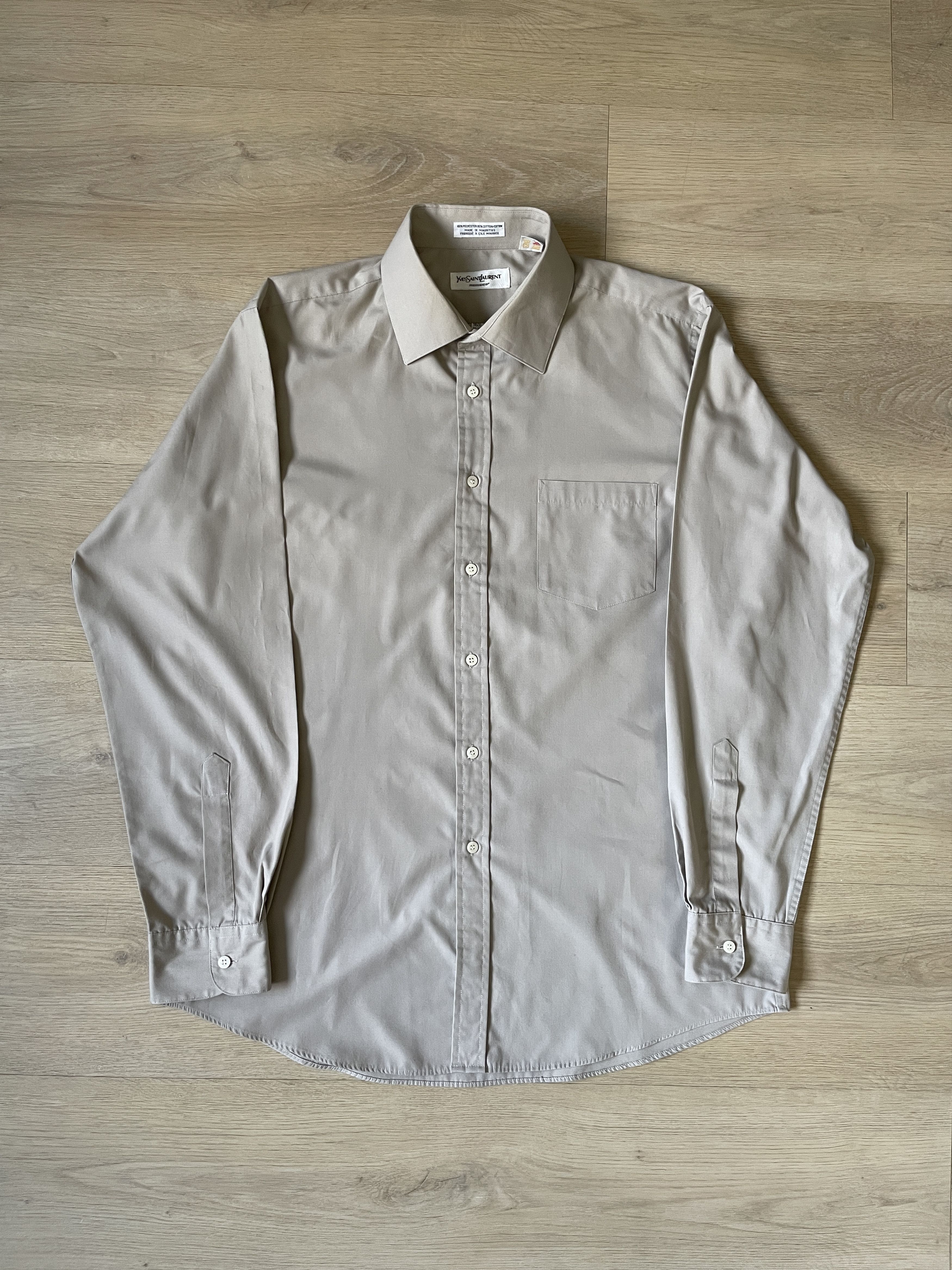 Vintage × Yves Saint Laurent 80s Yves Saint Laurent Menswear Tan Shirt Size US L / EU 52-54 / 3 - 1 Thumbnail
