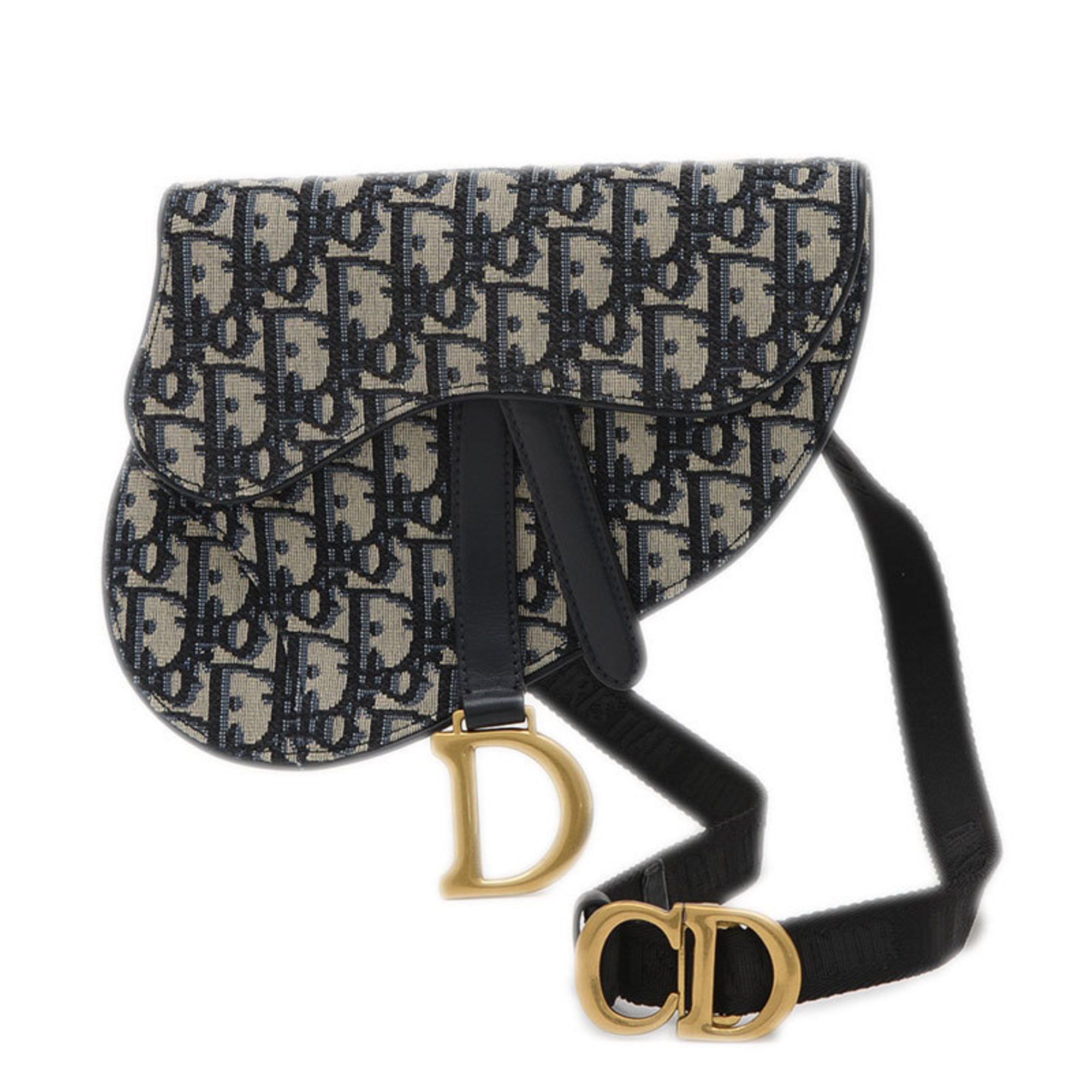 Dior Oblique Saddle Waist Bag, No Gusset, Jacquard, Navy in Beige, Women's
