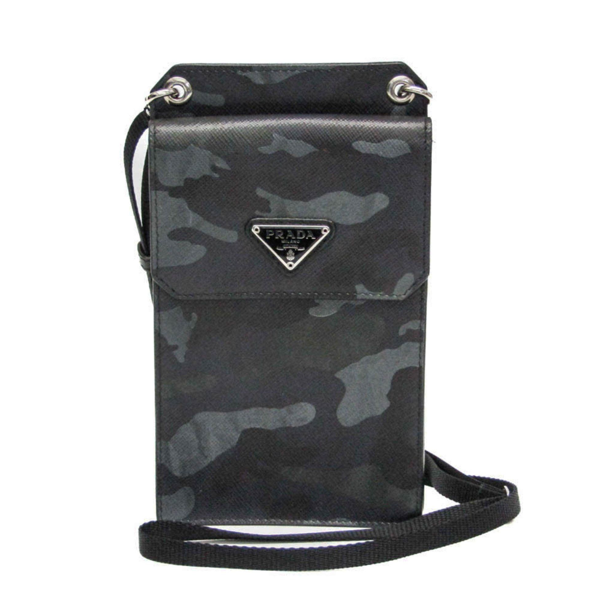 Prada Prada Saffiano Camouflage Shoulder Pouch Men,Women Leather Shoulder Bag Black,Khaki Size ONE SIZE - 1 Thumbnail