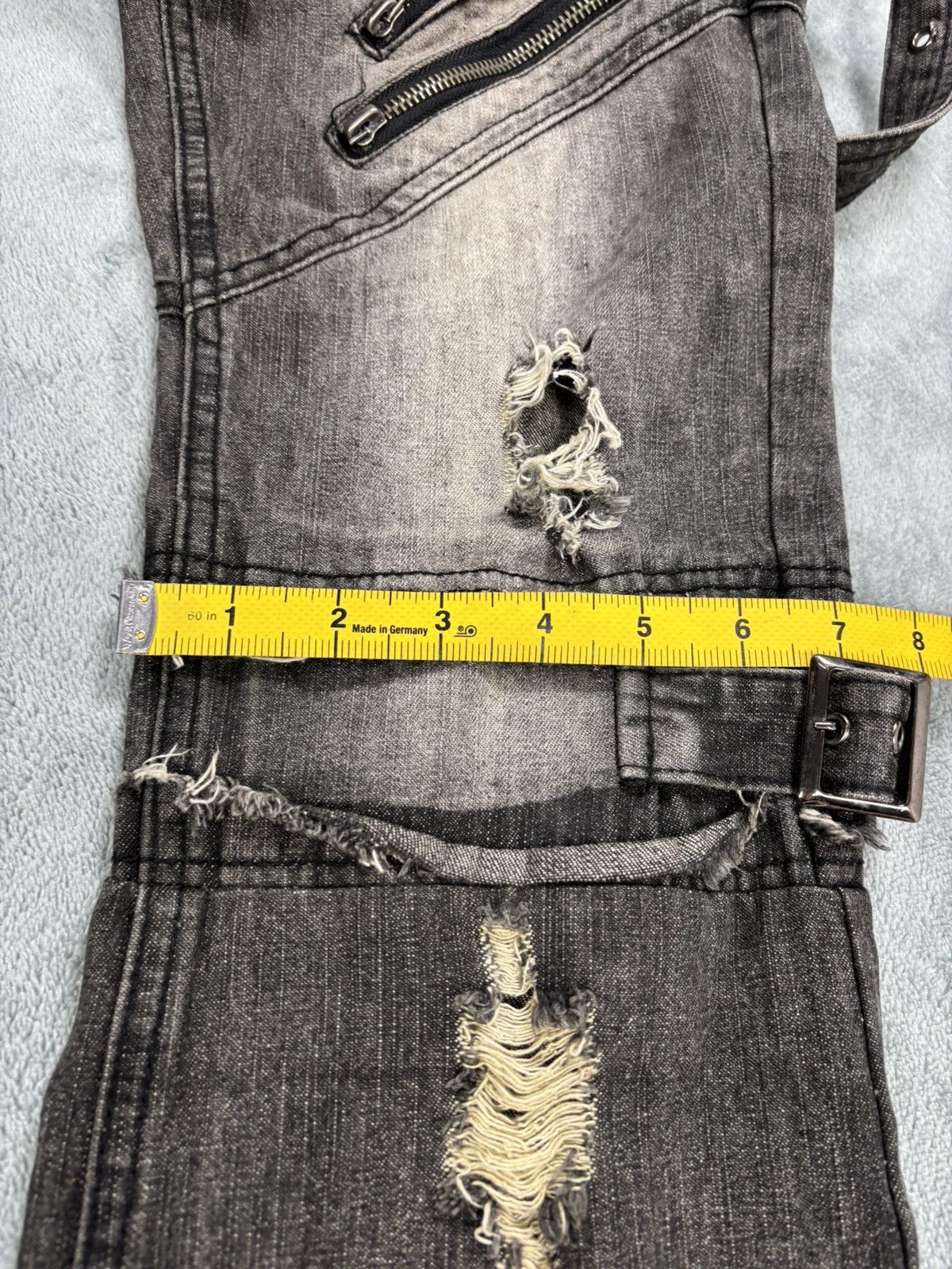 14th Addiction Black Boccaro Bondage Distressed Flared Jeans S0222 Size US 29 - 19 Thumbnail
