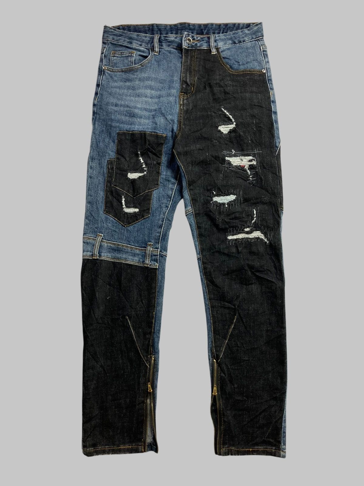 Japanese Brand × PPFM BT-PLAY Patchwork Ripped Two Tone Unique Slim Fit Jeans💥 Size US 31 - 2 Thumbnail