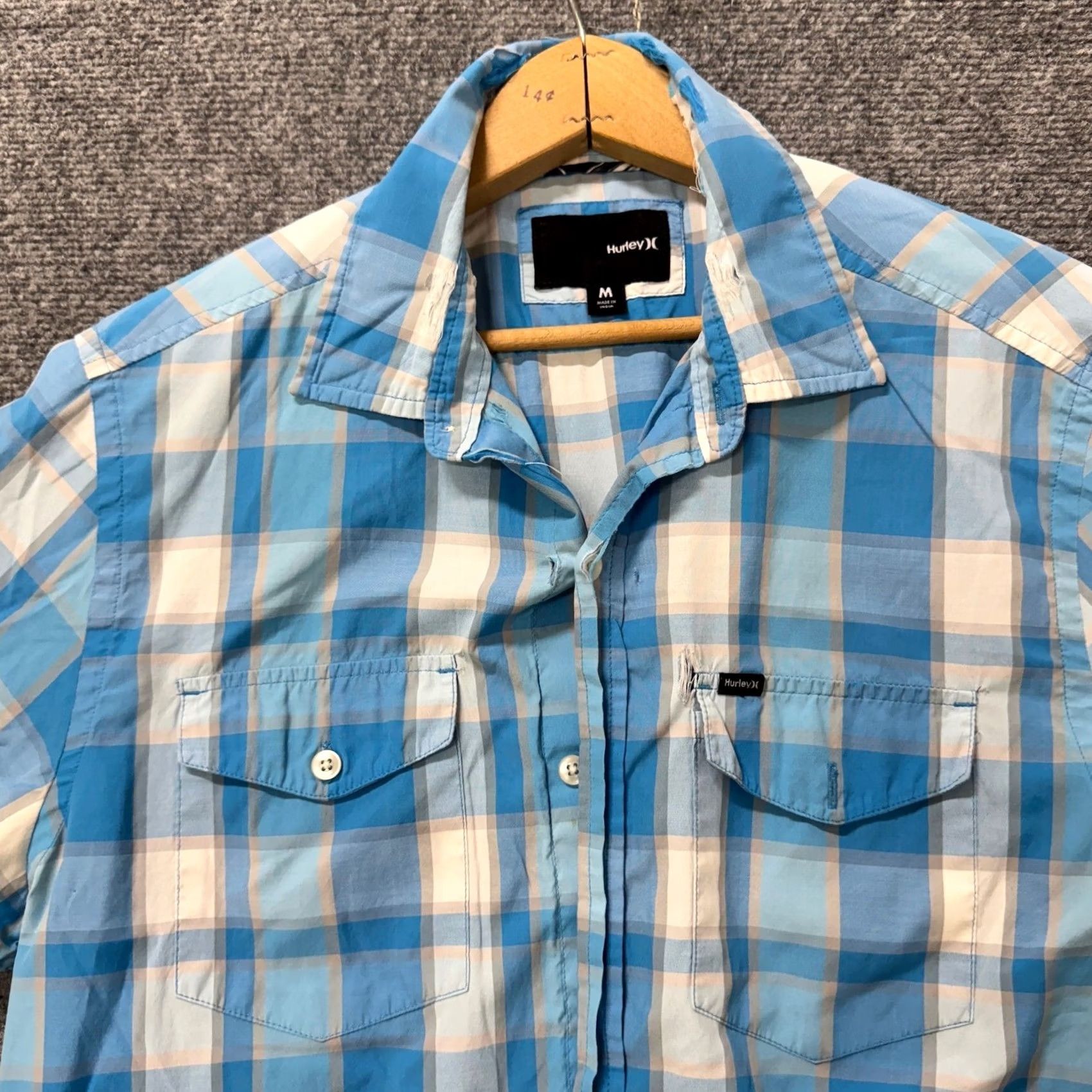 Hurley Hurley Dress Shirt Men Medium Plaid Button Up Casual Distressed Blue/White Size US M / EU 48-50 / 2 - 7 Thumbnail