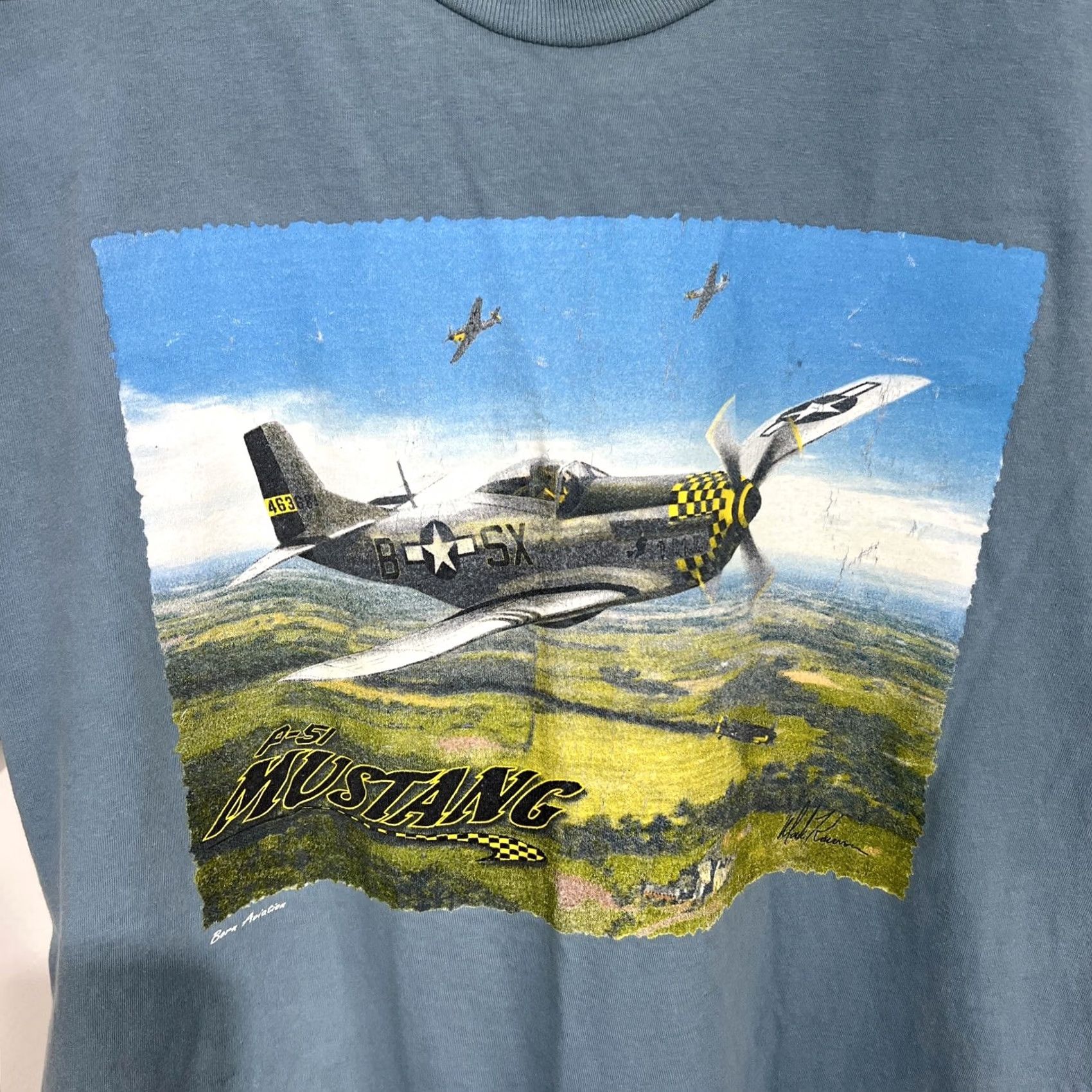 Vintage VINTAGE P-51 MUSTANG Fighter Plane T Shirt Blue XL Crew Neck Short Sleeve Men Aviation Military Shirt Size US XL / EU 56 / 4 - 5 Thumbnail