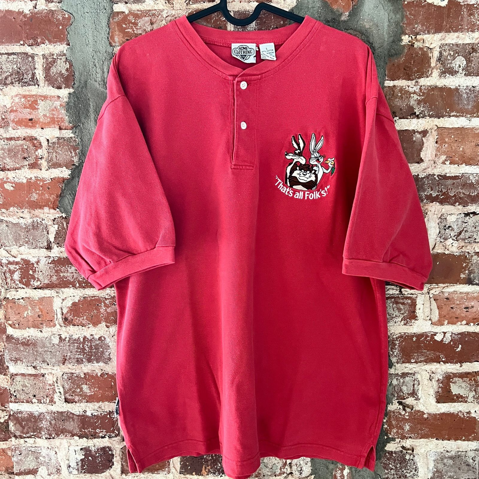 Warner Bros Loony Tunes That's All Folks Henley Shirt L 23x27 Bug Taz Size US L / EU 52-54 / 3 - 2 Thumbnail