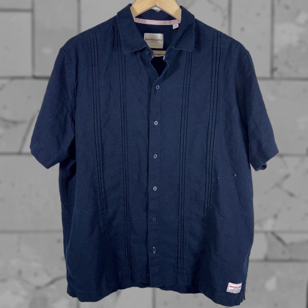 Scotch & Soda VINTAGE Scotch & Soda Amsterdam Blue Button-Up Linen Blend Shortsleeve Shirt Mens L Size US L / EU 52-54 / 3 - 1 Thumbnail