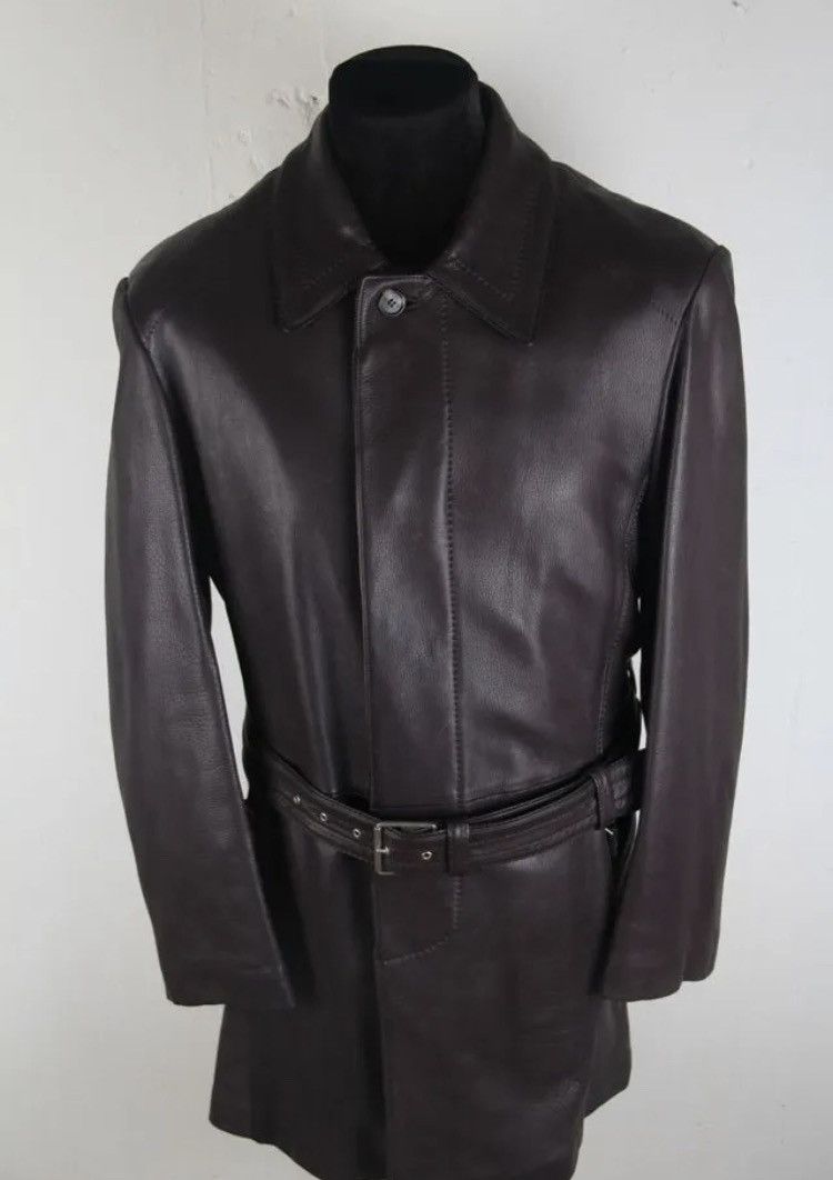 image of Brioni Leather Classic Belt Detail Cashmere Heavy Coat in Brown, Men's (Size Small)