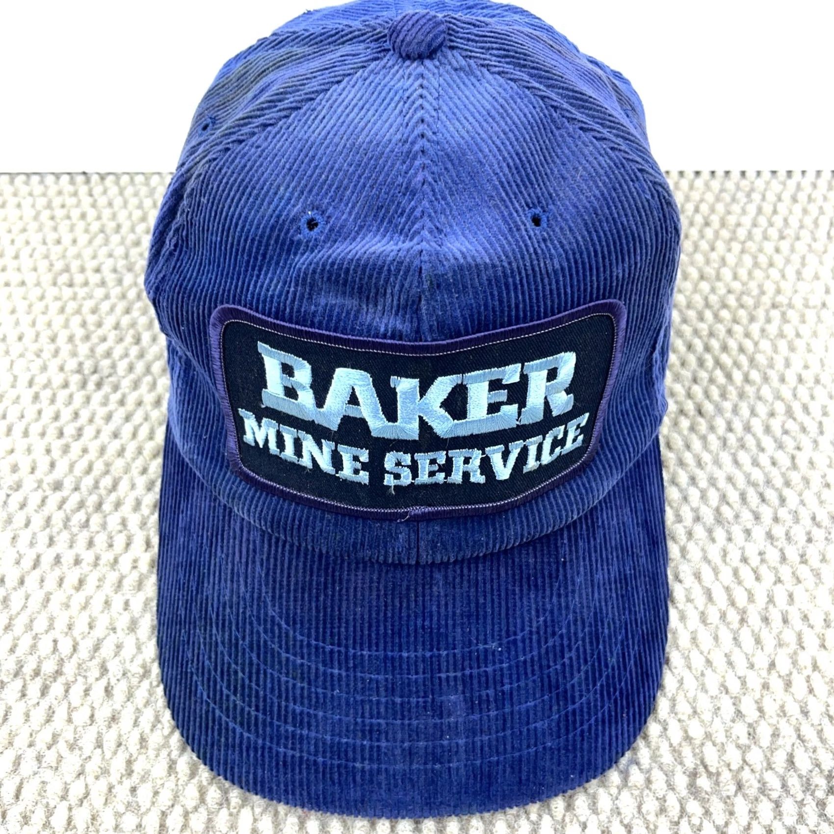 Vintage VINTAGE Baker Mine Service Trucker Hat Cap Blue Corduroy Coal Mining SnapBack Yupoong Men 80s 90s Size ONE SIZE - 3 Thumbnail