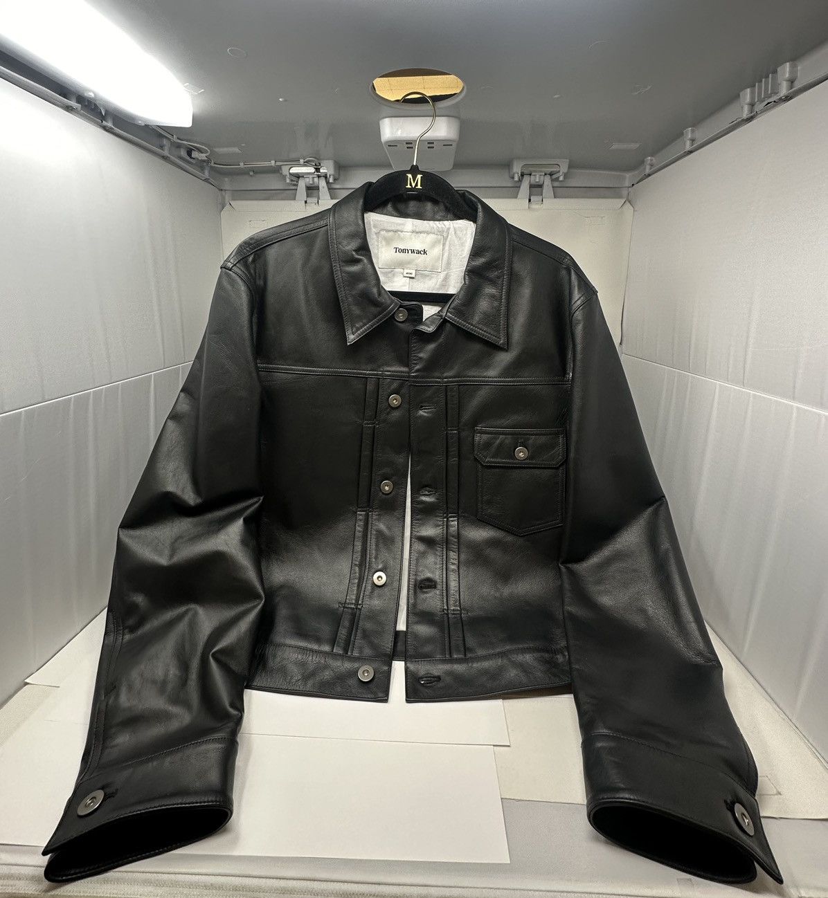 TONYWACK Cropped Calf Leather Jacket Designer Luxury Korean