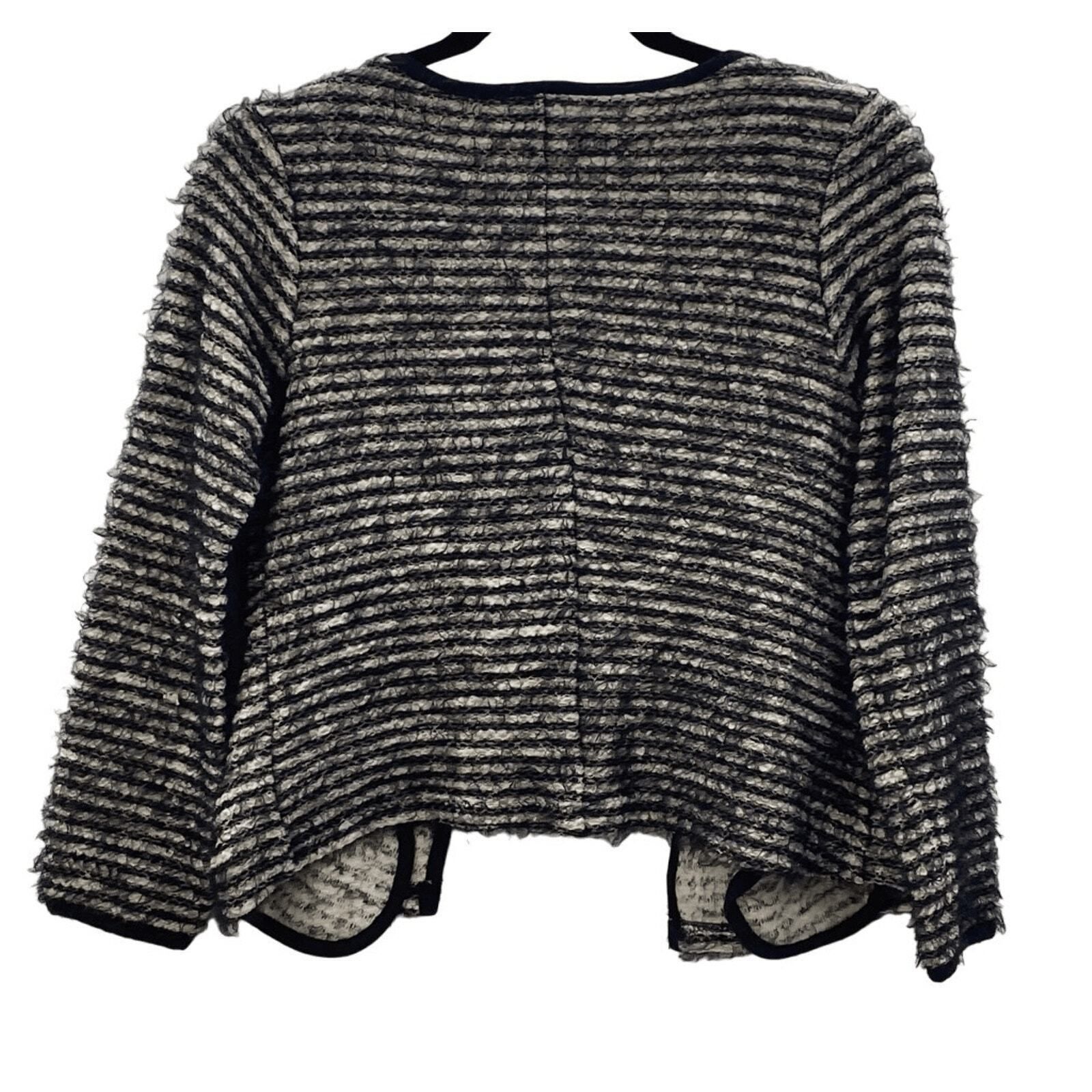 Asos Asos Black Cream Striped Knitted Open Front Cardigan Size 2 Preppy Versatile 60s Size XS / US 0-2 / IT 36-38 - 2 Thumbnail