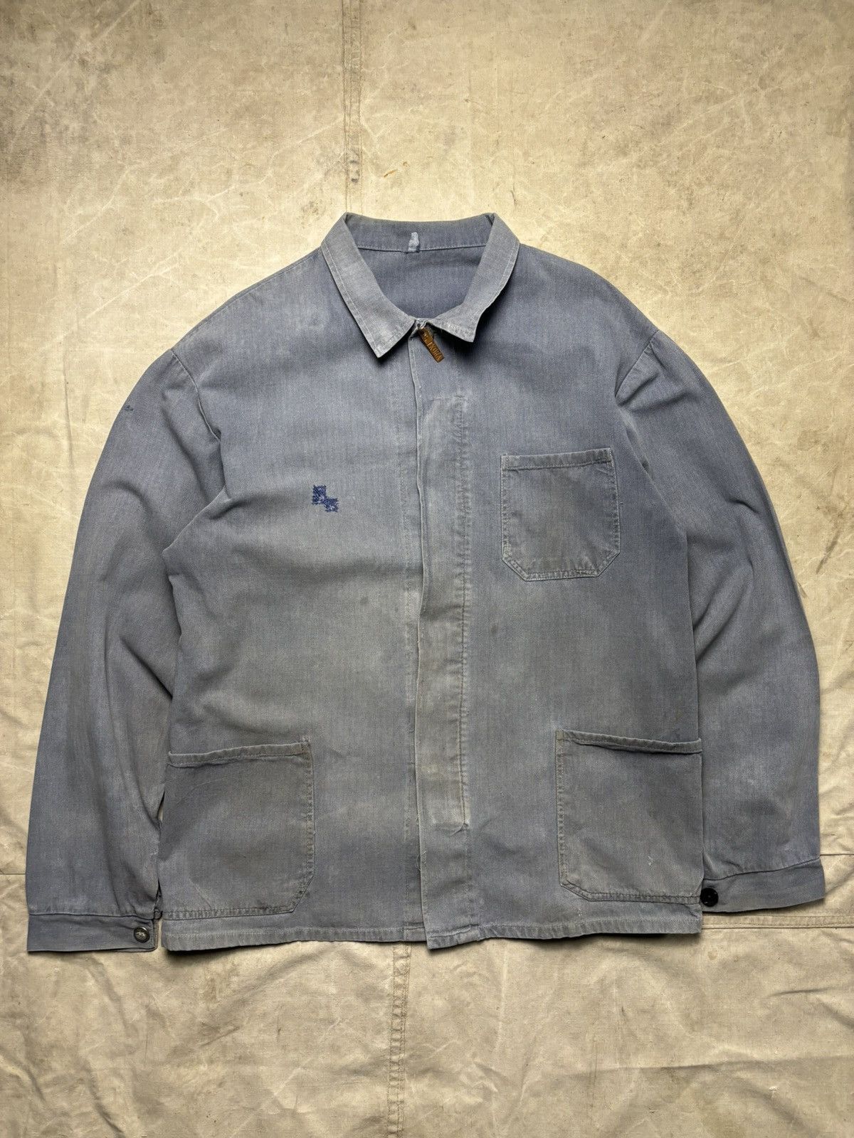 image of Le Laboureur x Vintage 50S Trashed Faded Chore French Worker Jacket in Blue, Men's (Size Large)
