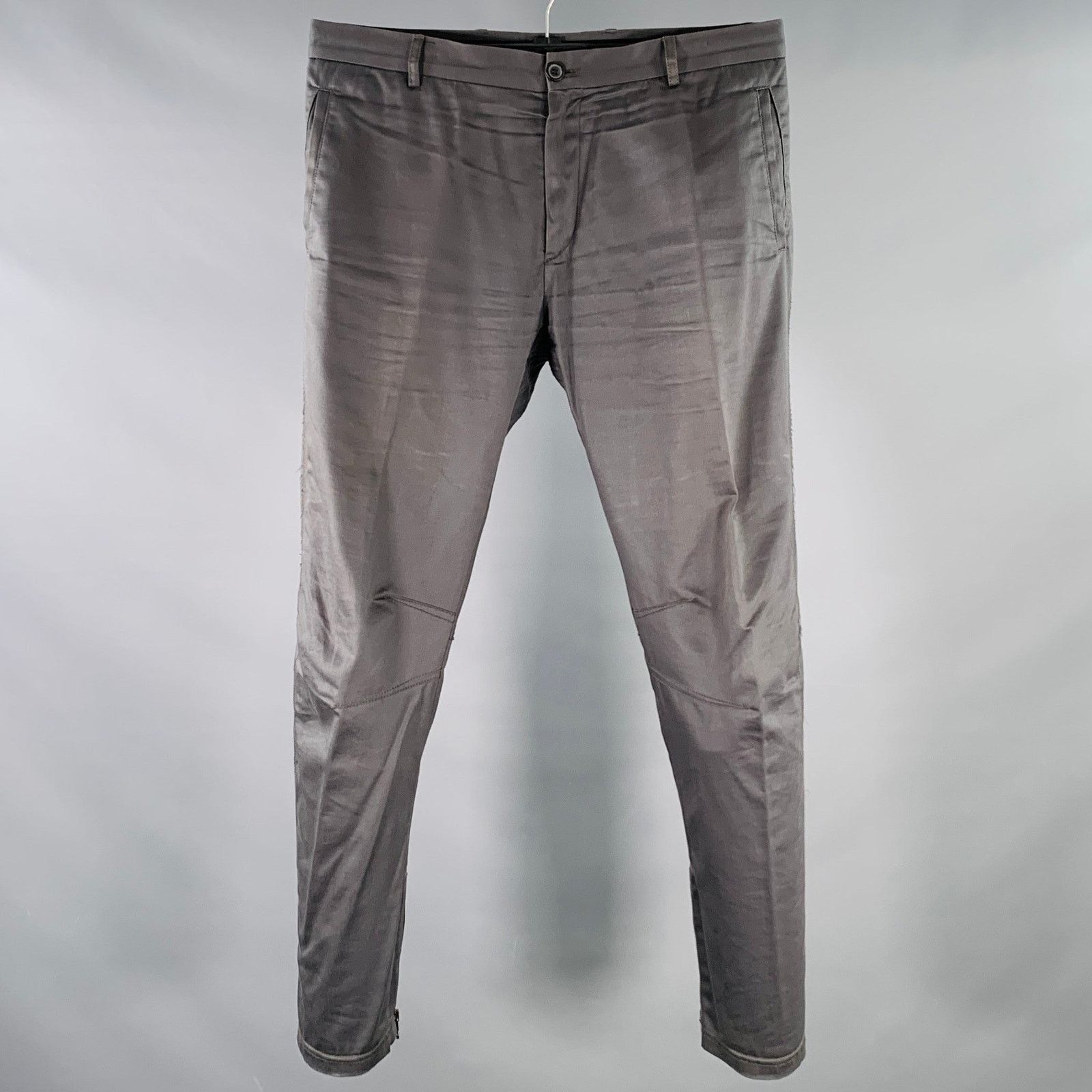 Lanvin Size 32 Grey Cotton Blend Ankle Zip Flat Front Dress Pants Size US 32 / EU 48 - 1 Thumbnail